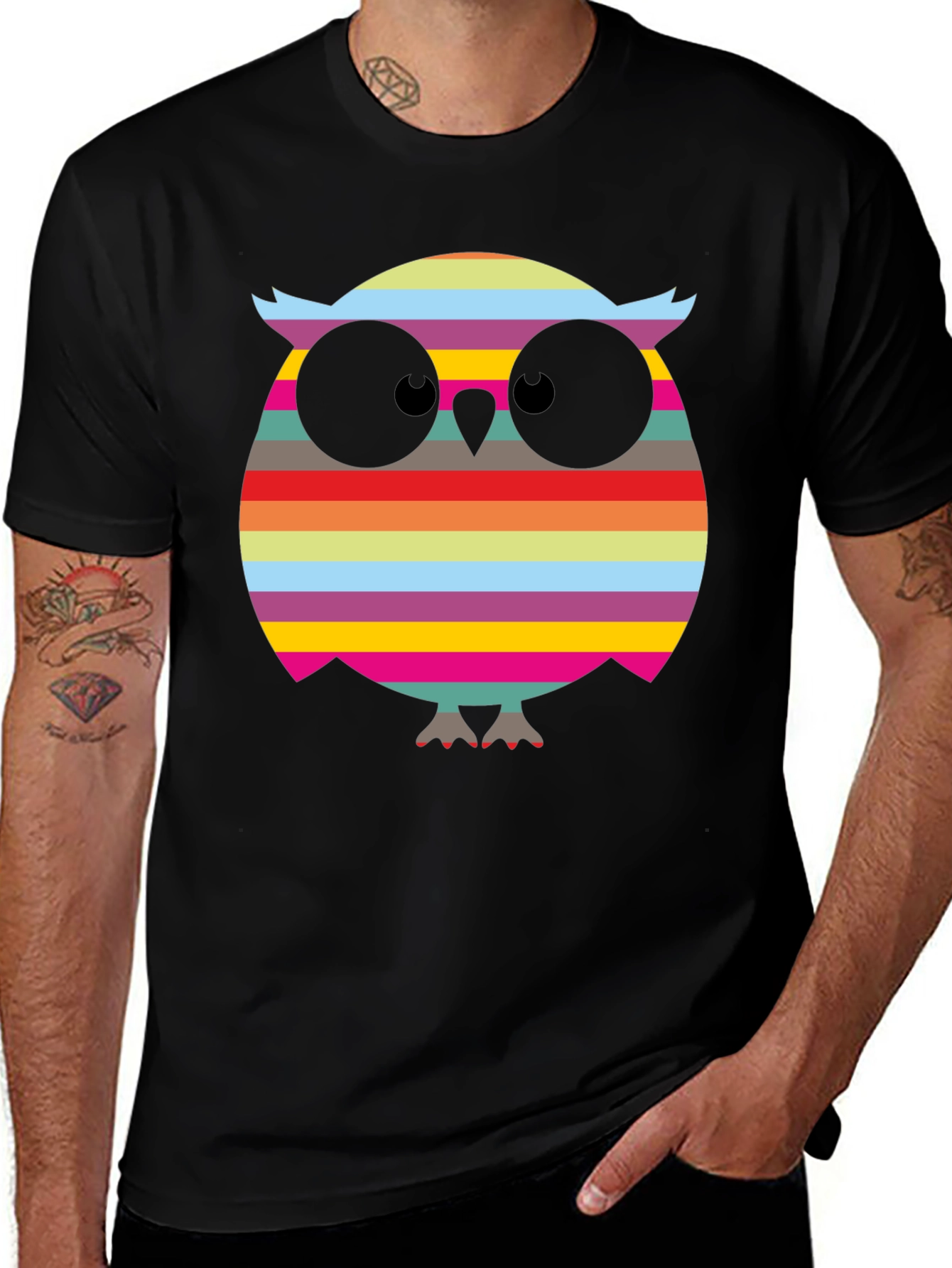Variant 24 of Funky Owl T-Shirt - Striped Colorful Design