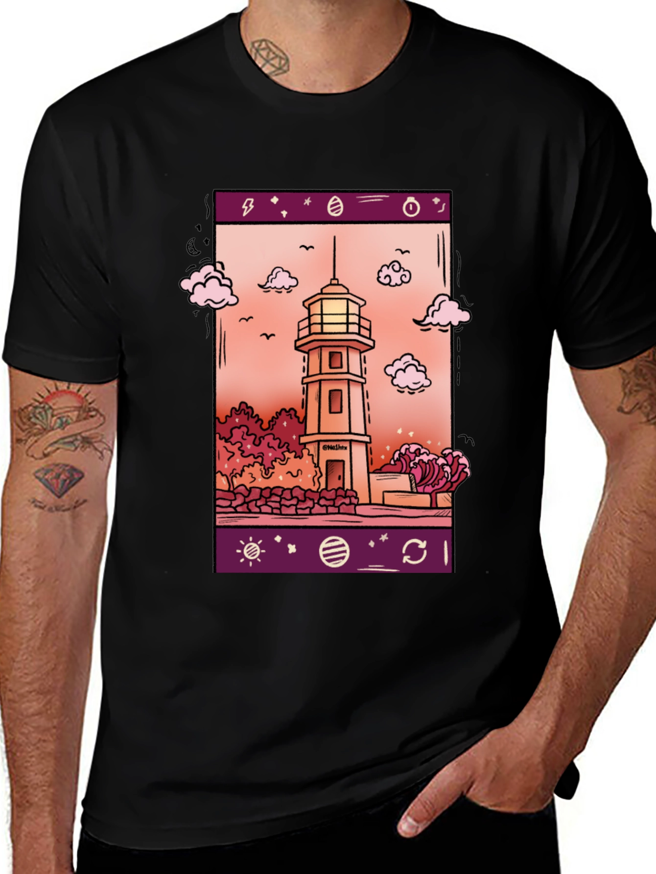 Variant 25 of Lighthouse Graphic Tee - Black Cotton T-Shirt