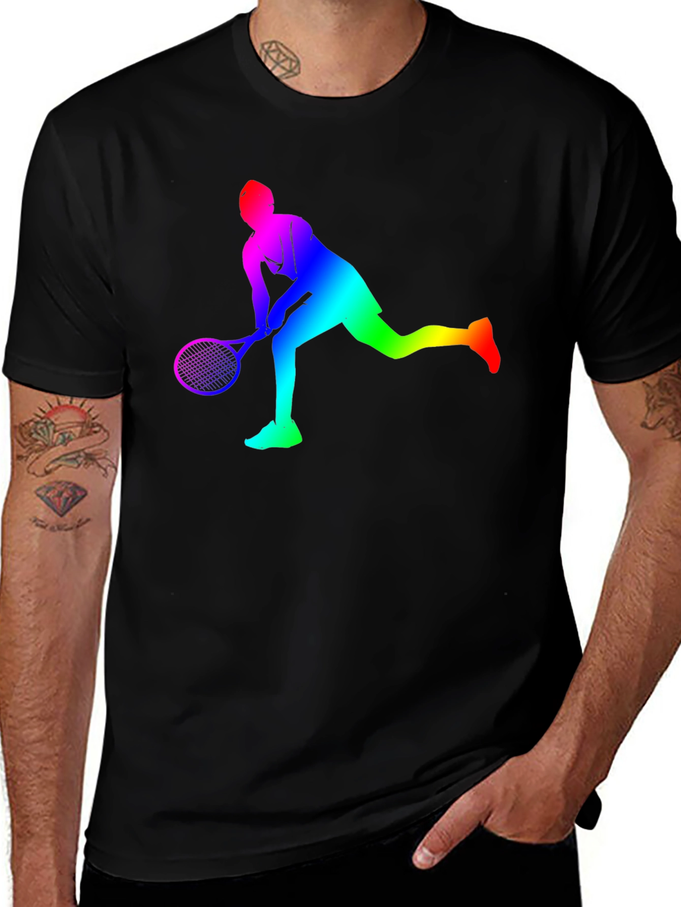 Variant 6 of Rainbow Tennis Player Graphic Tee
