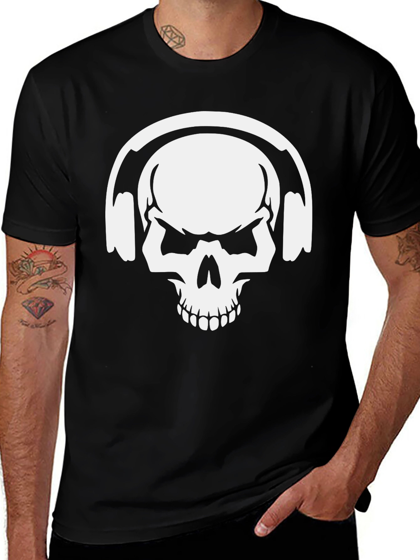 Variant 6 of Skull Headphones Graphic Tee - Black