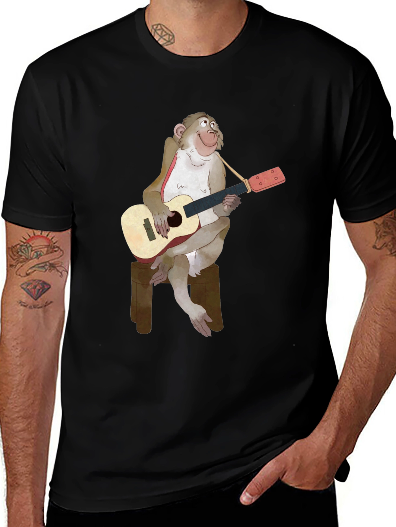 Variant 17 of Monkey Guitarist Graphic T-Shirt - Black