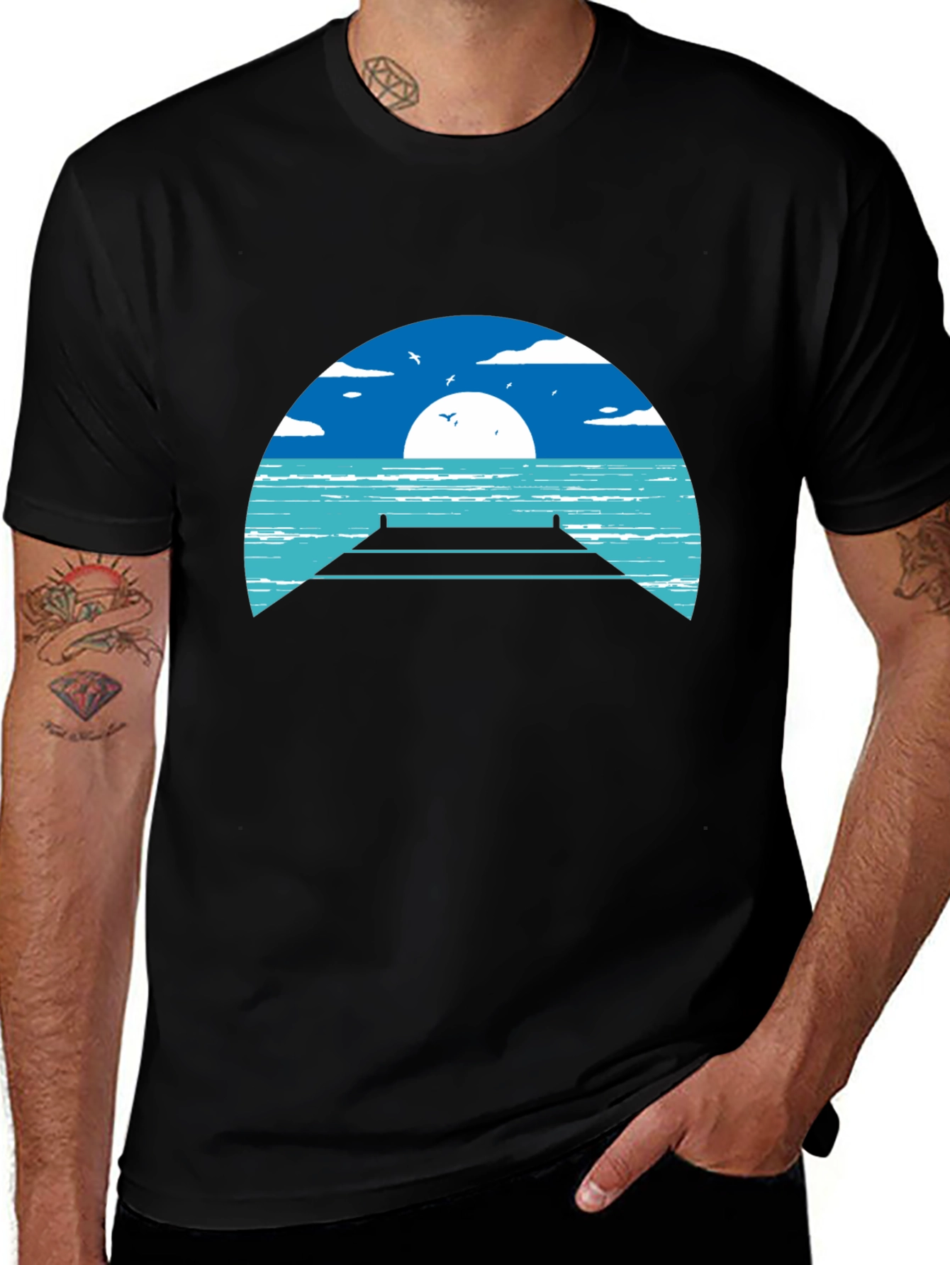 Variant 25 of Sunset Dock T-Shirt - Coastal Vibes