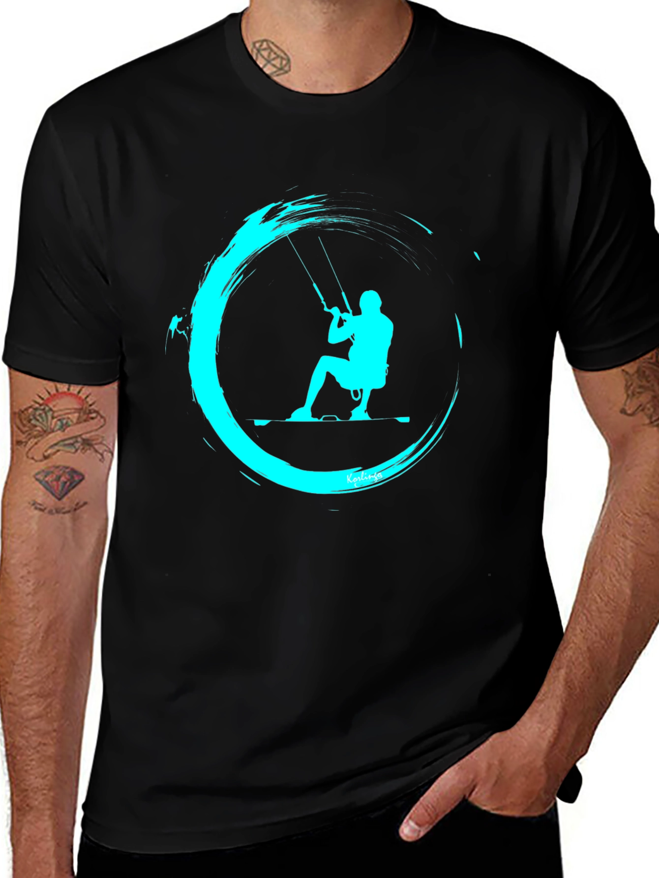 Kitesurfing Graphic Tee - Black Cotton T-Shirt