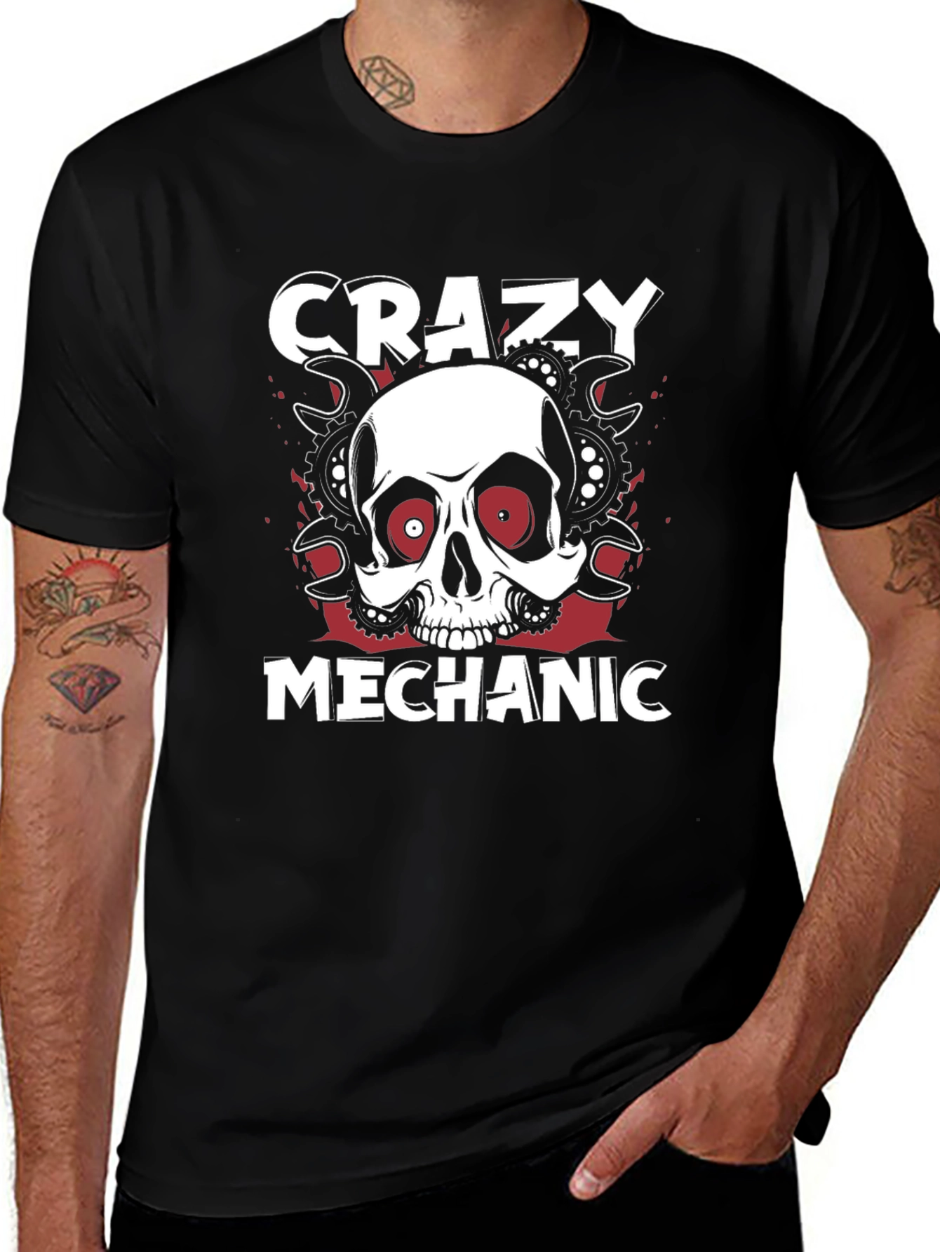Variant 10 of Crazy Mechanic Skull Graphic T-Shirt