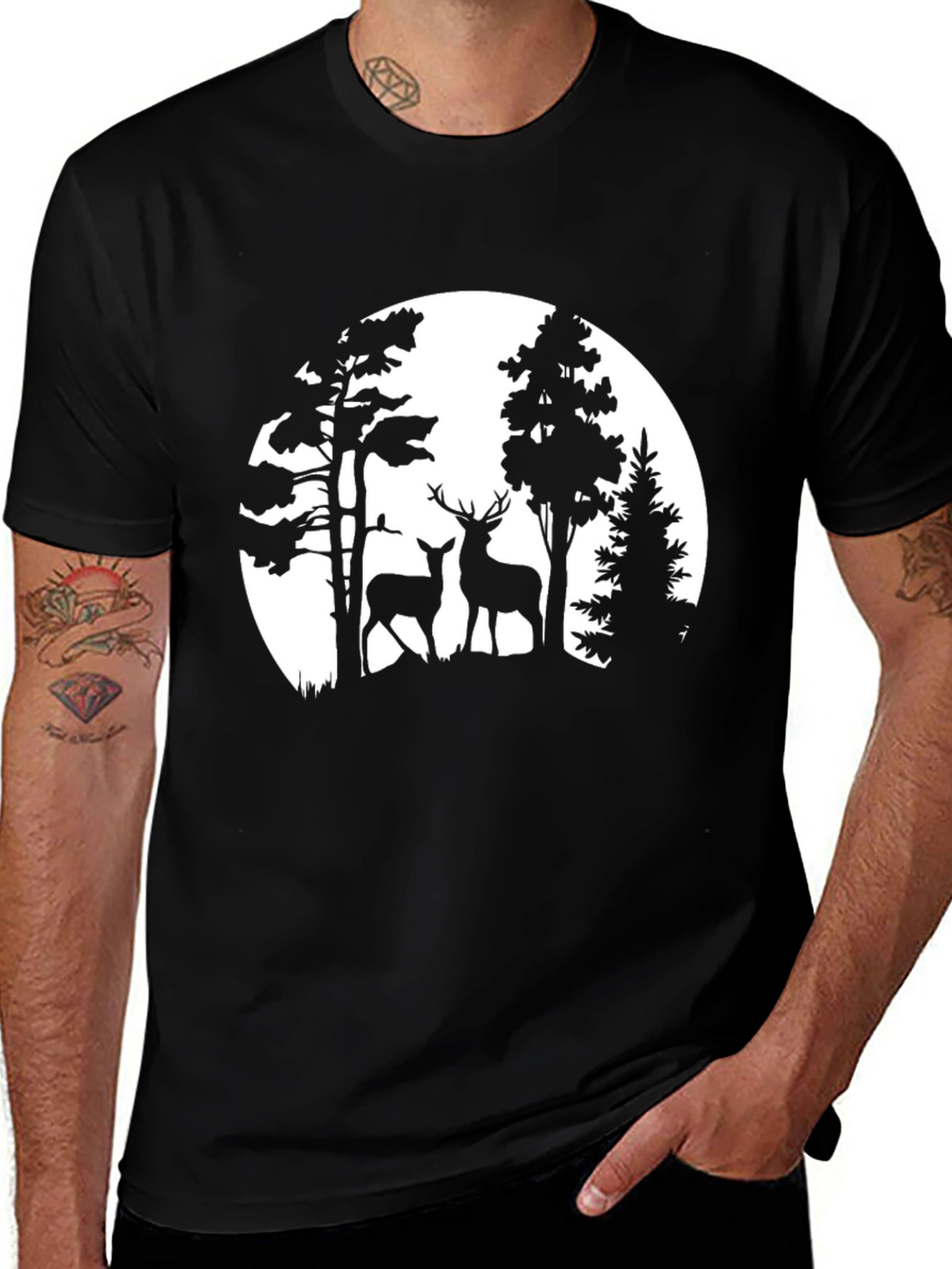 Variant 13 of Deer in Forest Silhouette Graphic Tee