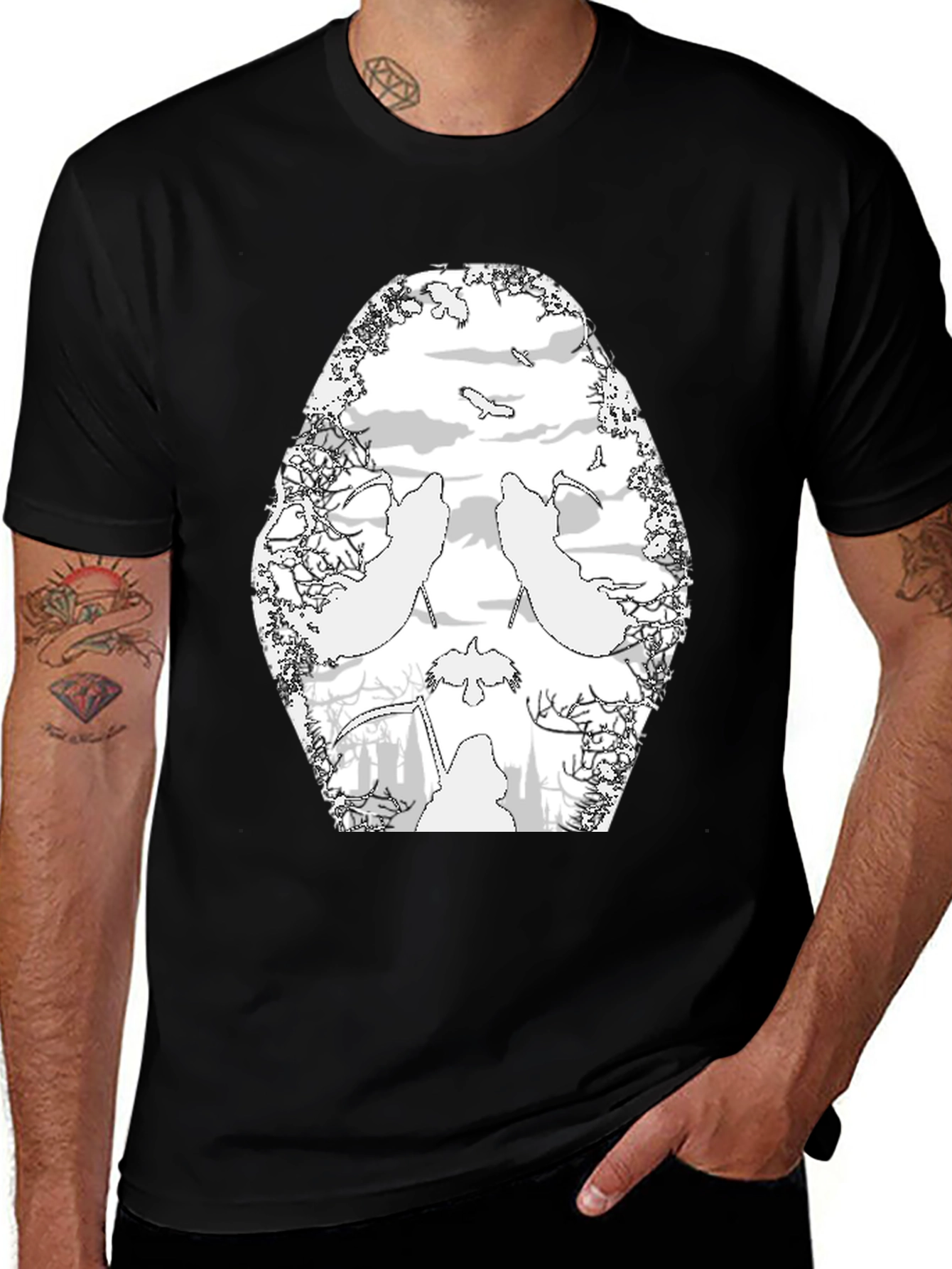 Variant 22 of Grim Reaper Forest Graphic Tee - Black Cotton