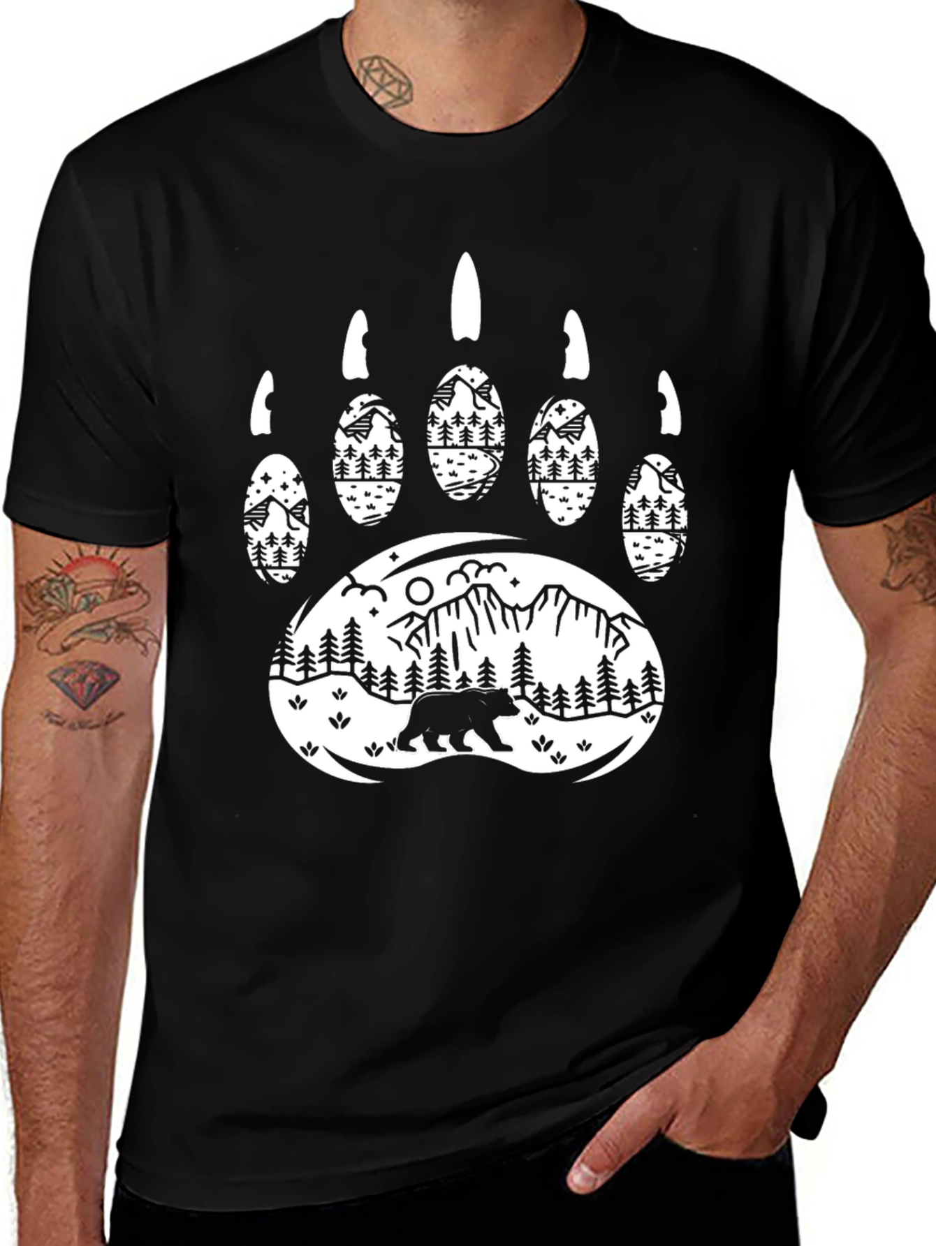 Black Bear Paw Mountain Scene Graphic Tee main image