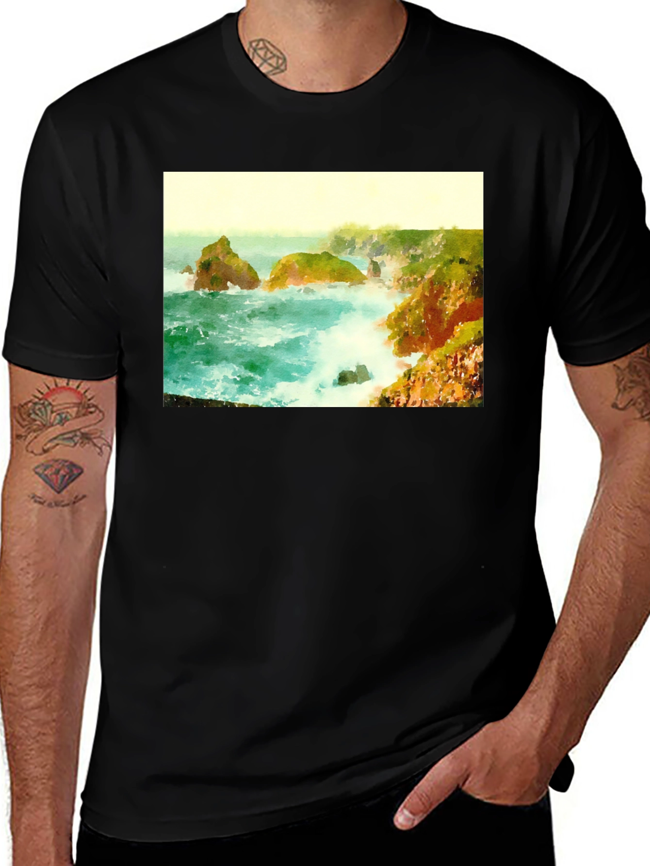 Variant 18 of Ocean View Graphic Tee - Black Cotton T-Shirt