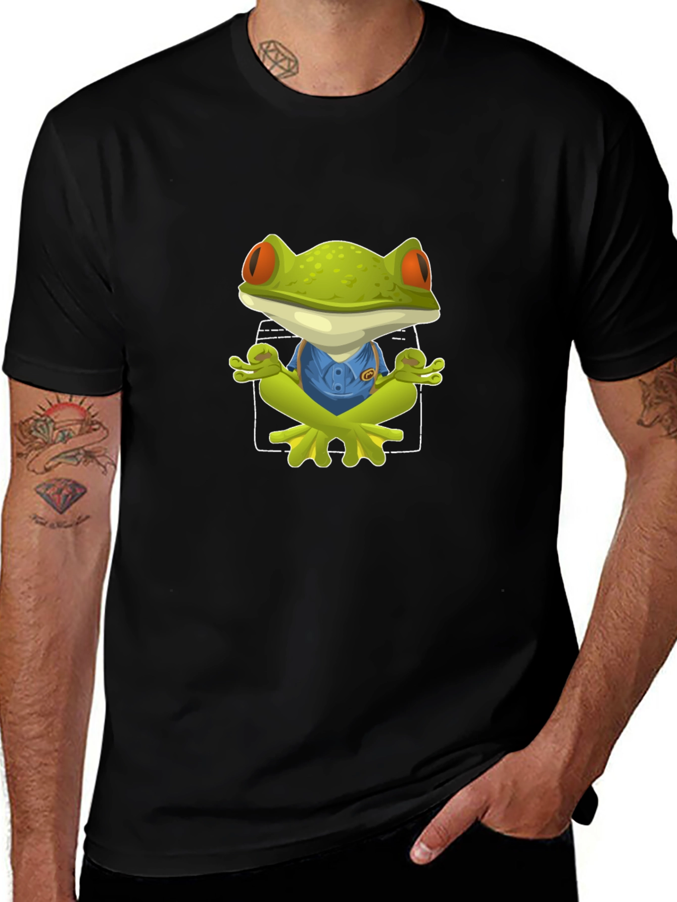 Variant 8 of Zen Frog T-Shirt - Black Cotton Tee