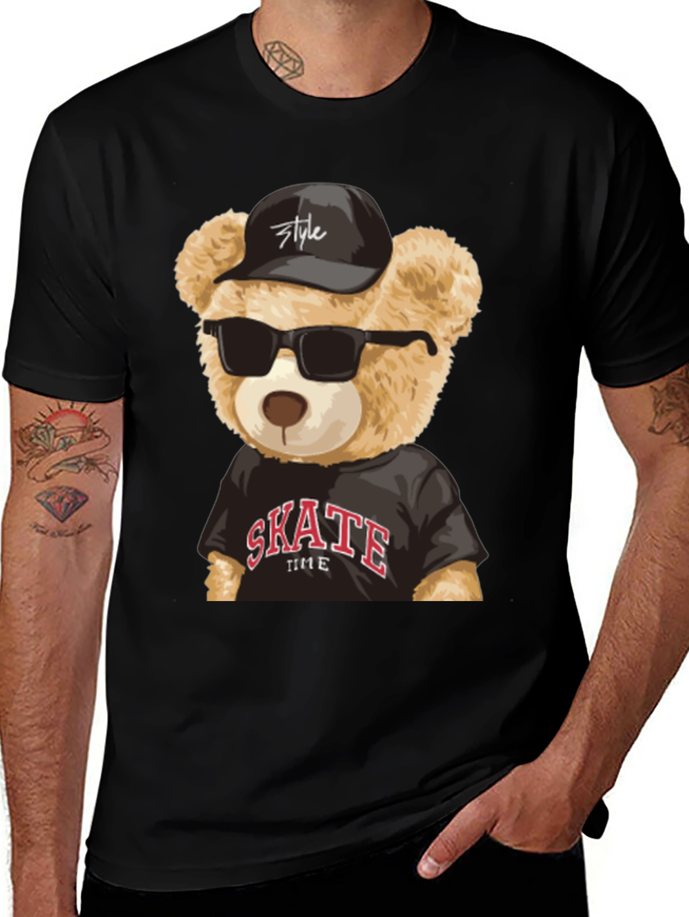 Variant 12 of Cool Teddy Bear Skate Time Black T-Shirt