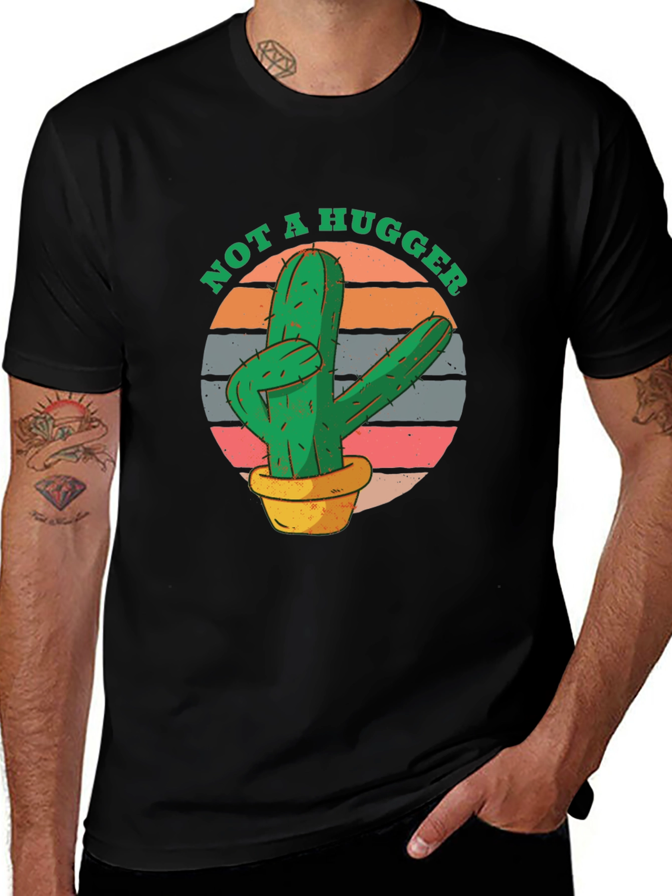 Variant 10 of Not A Hugger Cactus Graphic Tee - Unisex Black T-Shirt