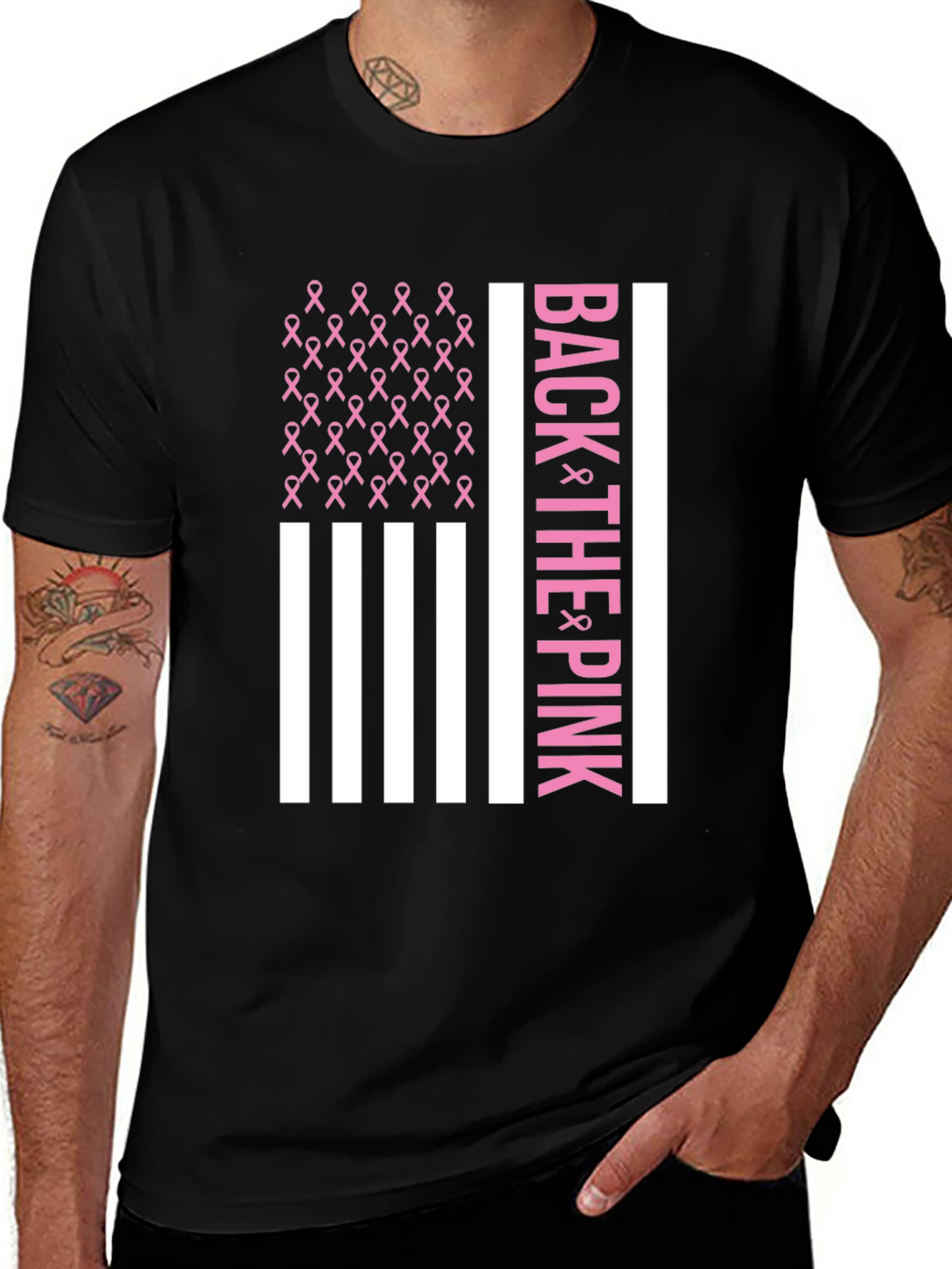 Variant 6 of Back the Pink Breast Cancer Awareness Ribbon Flag T-Shirt