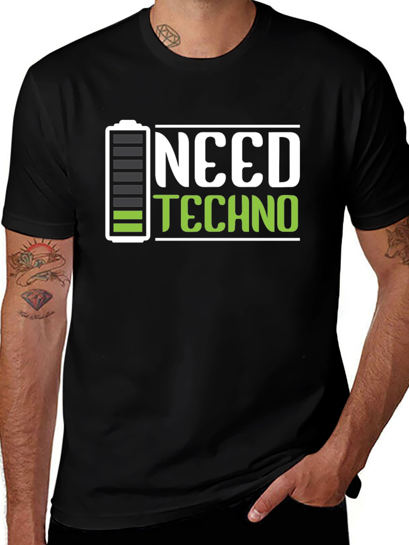 Variant 17 of Need Techno T-Shirt: Battery Powered Music
