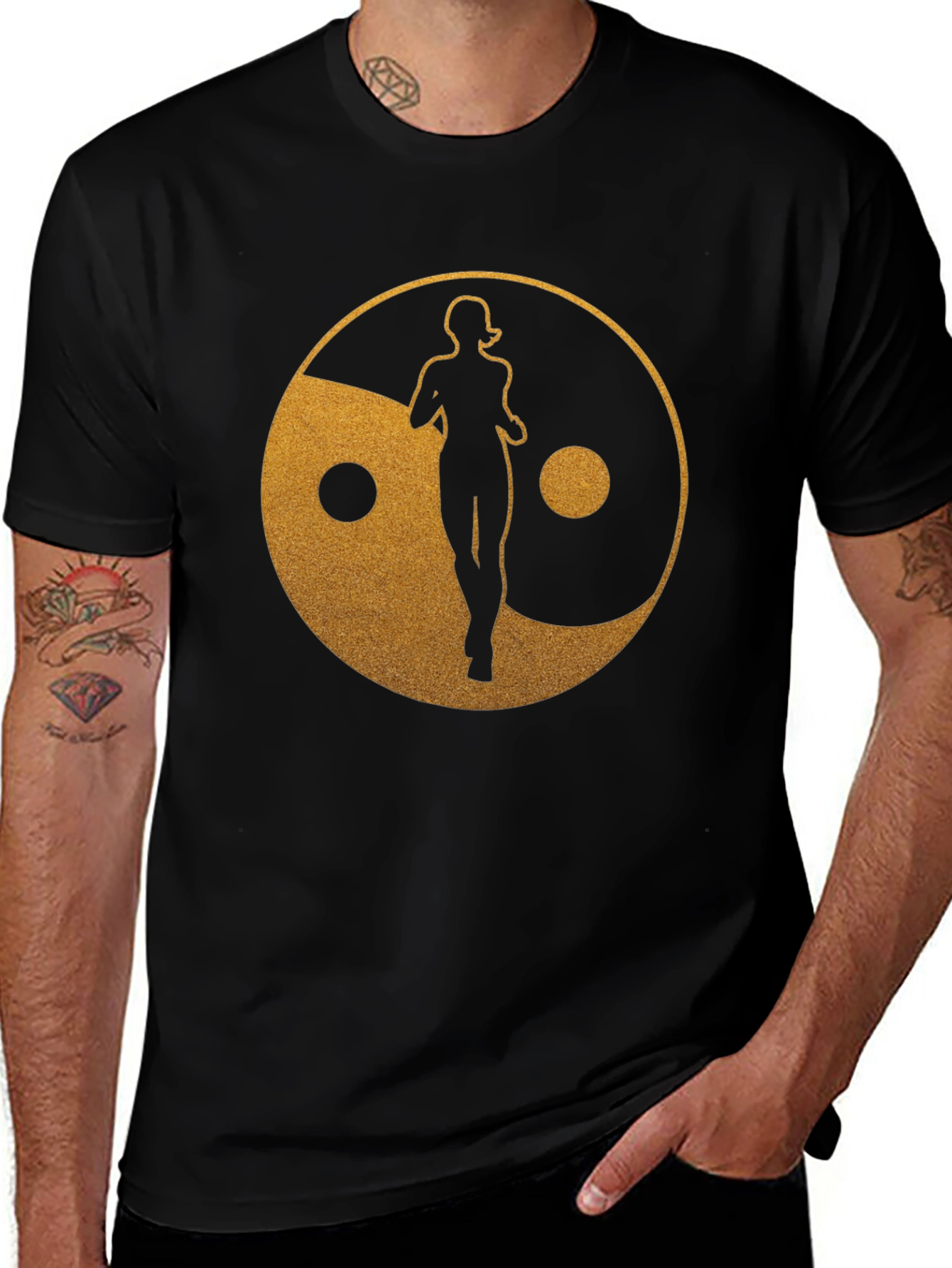 Black Yin Yang Runner Graphic Tee - Black main image