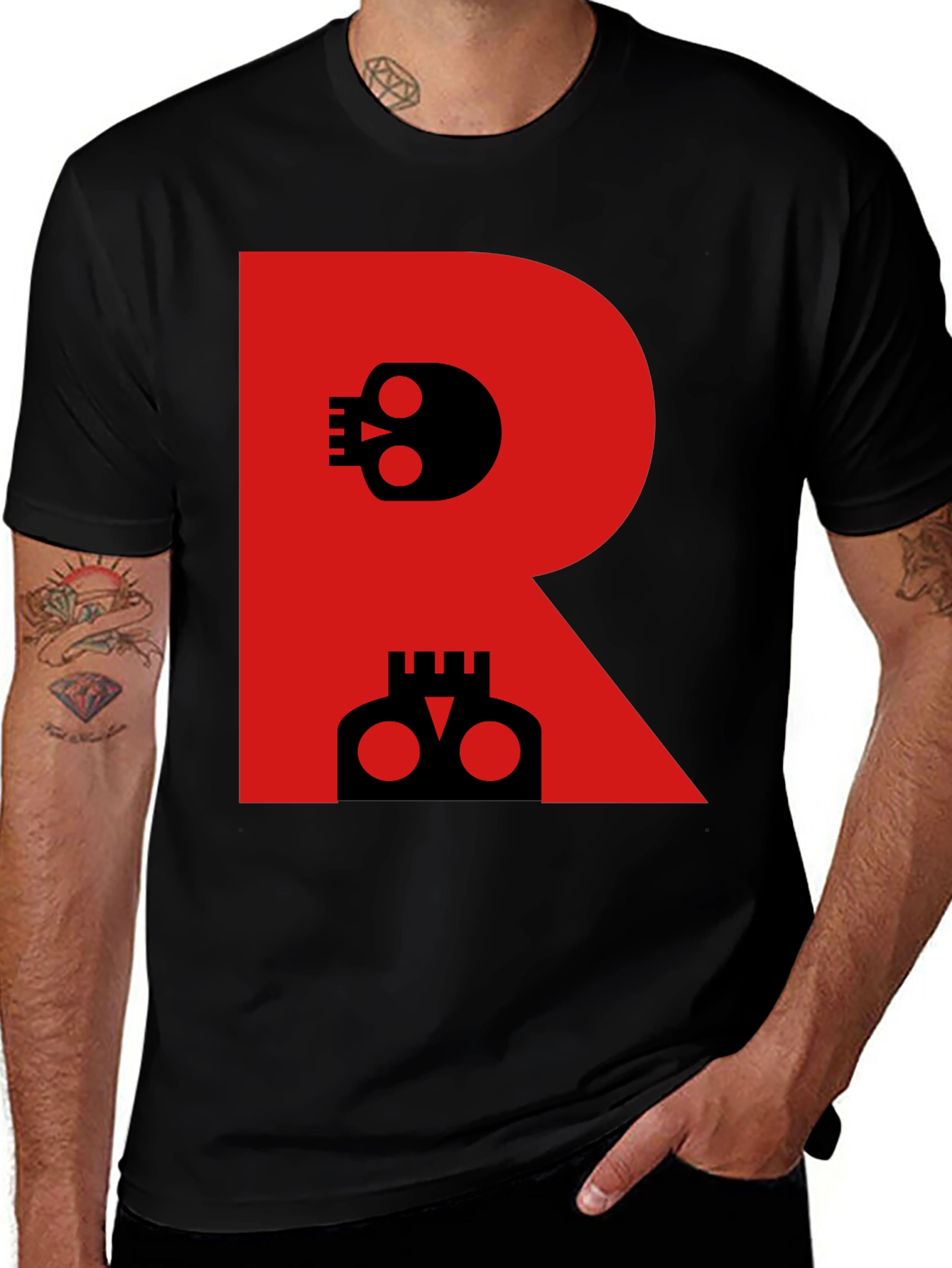 Variant 10 of Skull Letter R Graphic Black T-Shirt