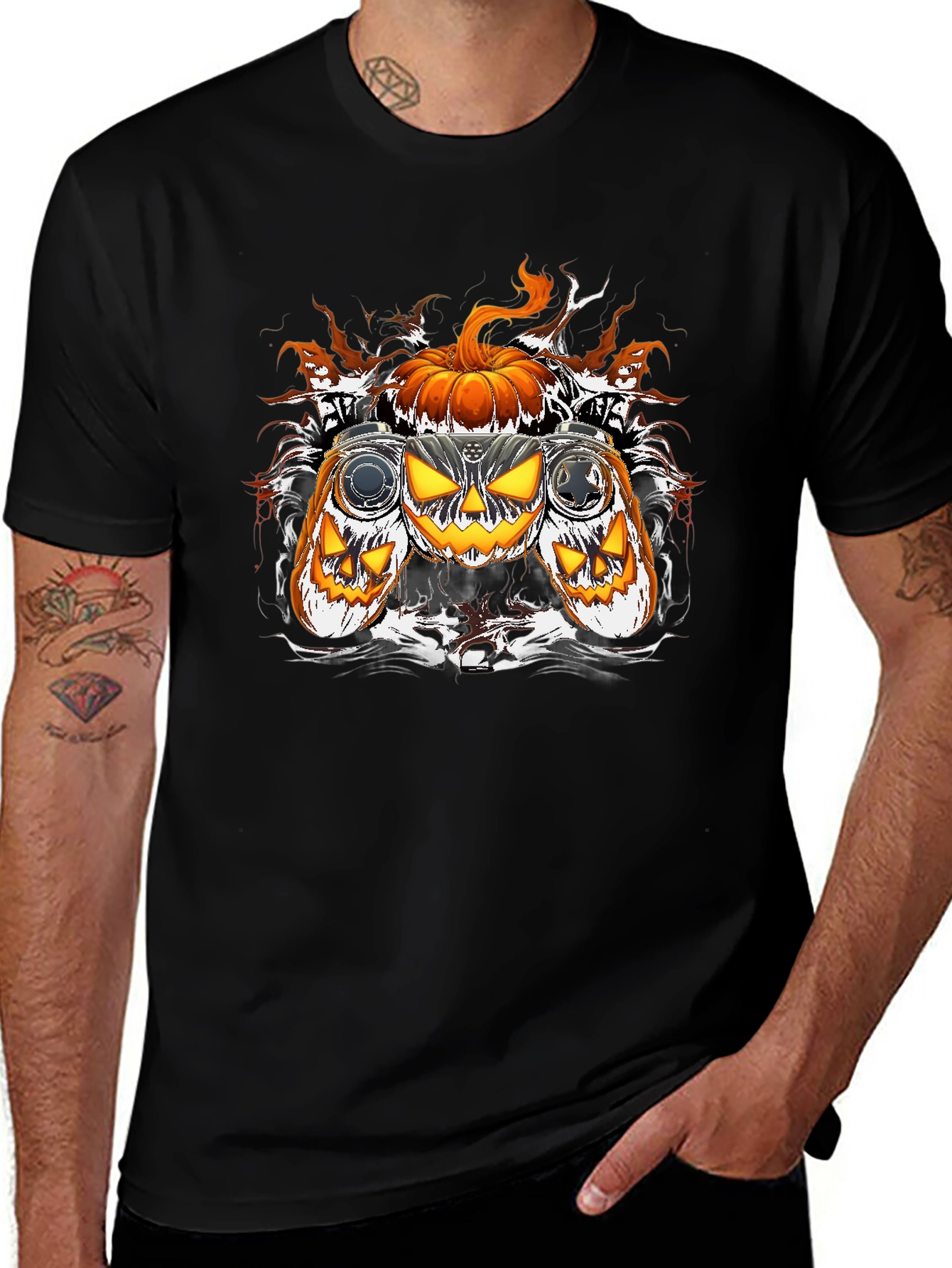Halloween Gamer T-Shirt - Pumpkin Controller Design