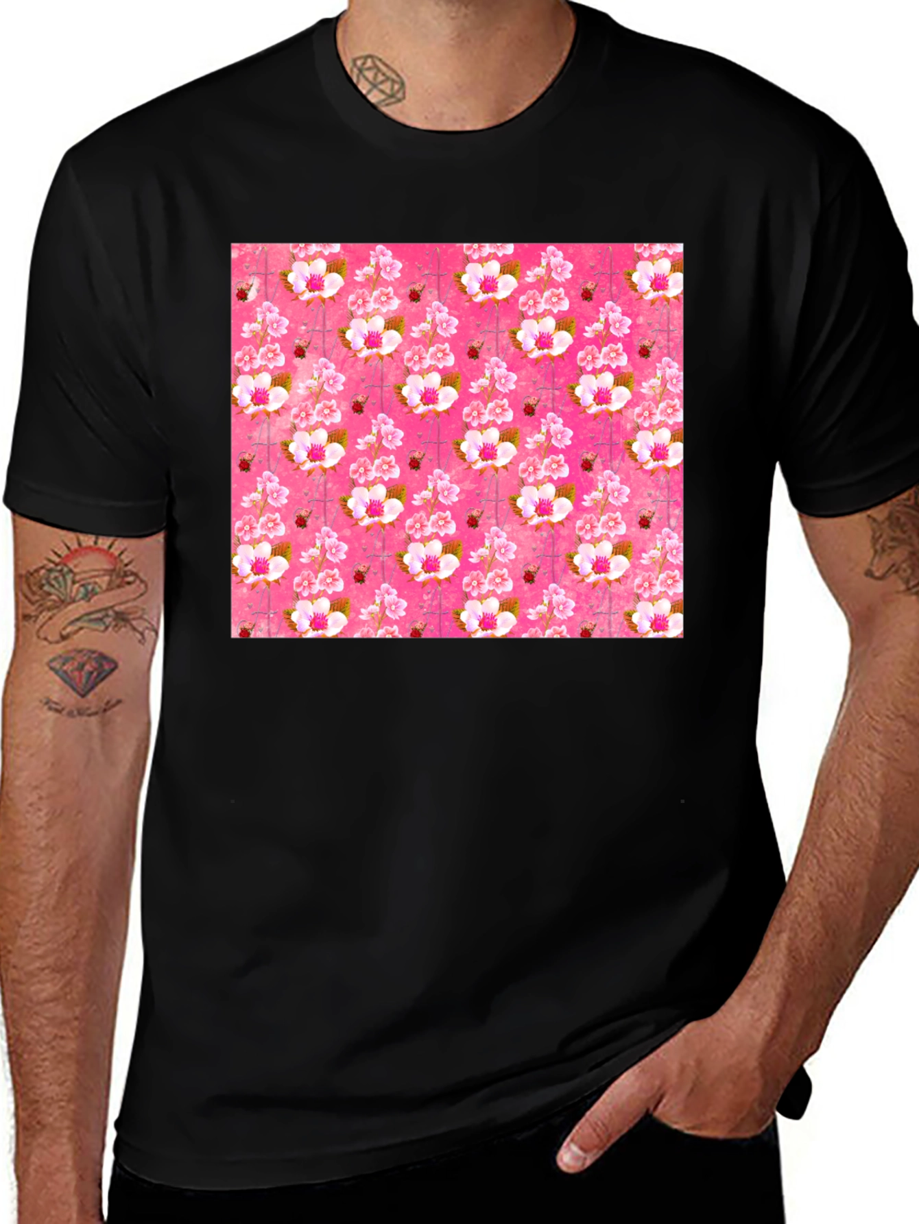 Variant 30 of Floral Blossom Print Men's Black T-Shirt