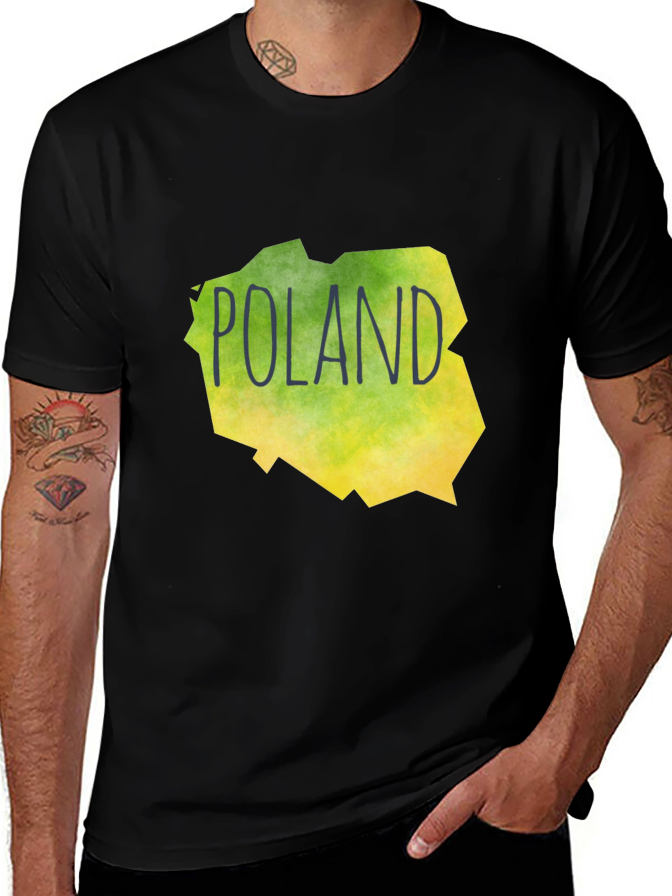 Poland Map Graphic Print Black T-Shirt
