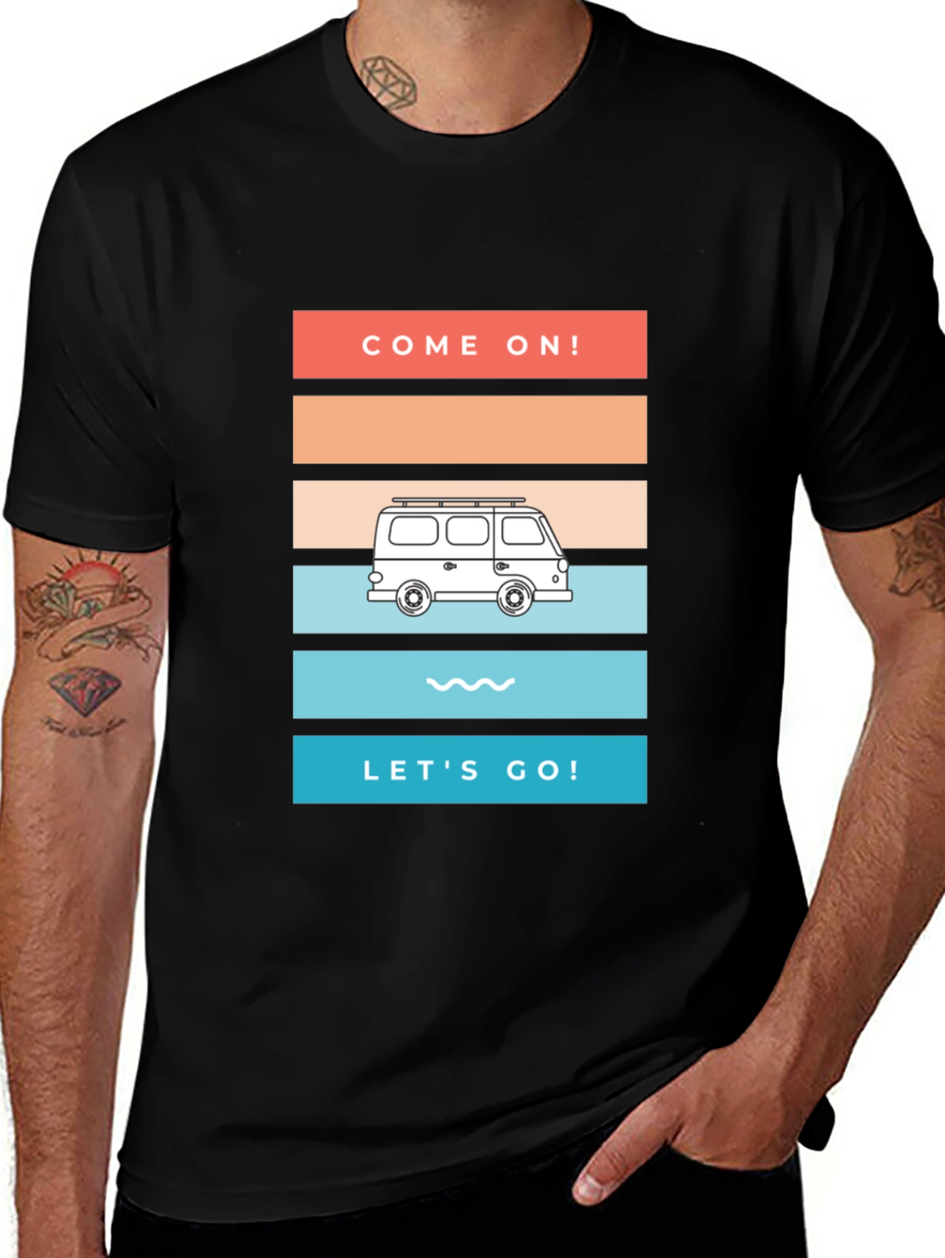 Variant 4 of Retro Van T-Shirt: Come On, Let's Go! Black Graphic Tee
