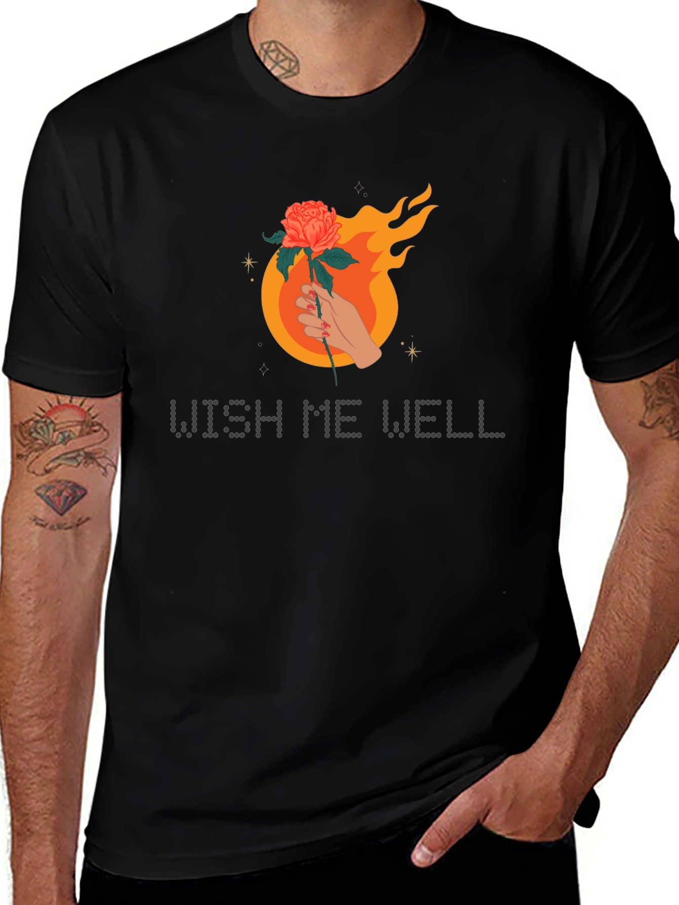 Variant 18 of Wish Me Well Graphic Tee - Flaming Rose Design