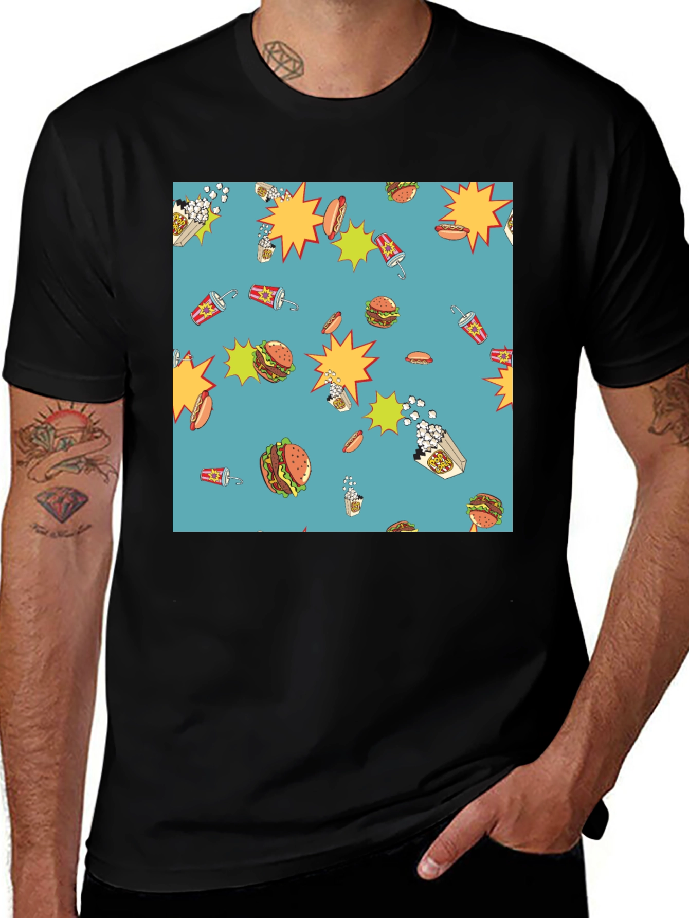 Variant 25 of Novelty Food Pattern Black T-Shirt