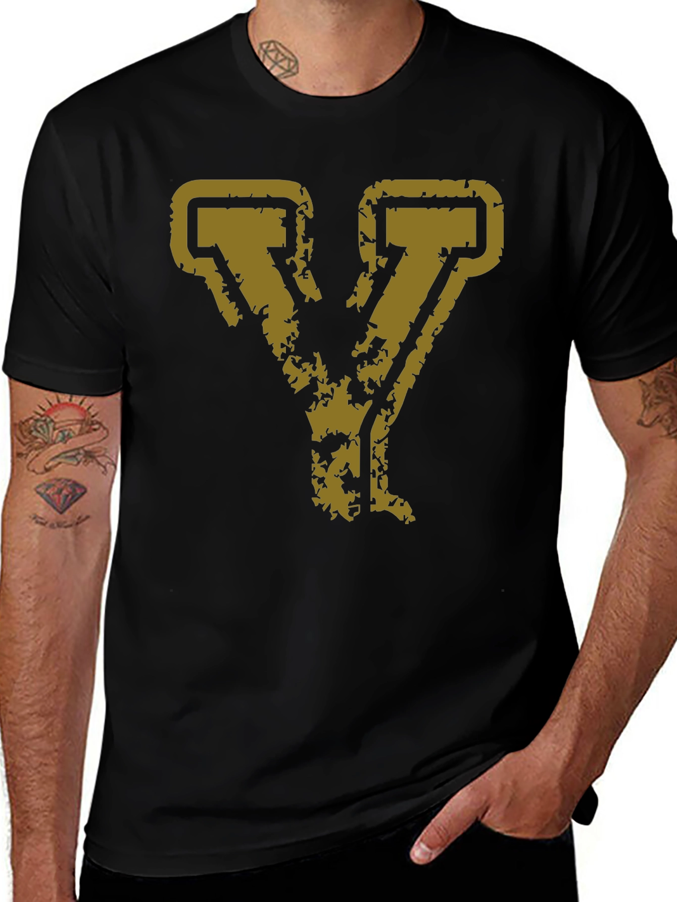 Variant 6 of Distressed Gold Letter Y Graphic Tee
