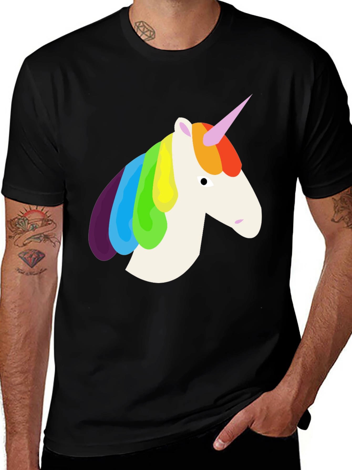 Variant 17 of Unicorn Graphic Tee - Rainbow Mane Black T-Shirt