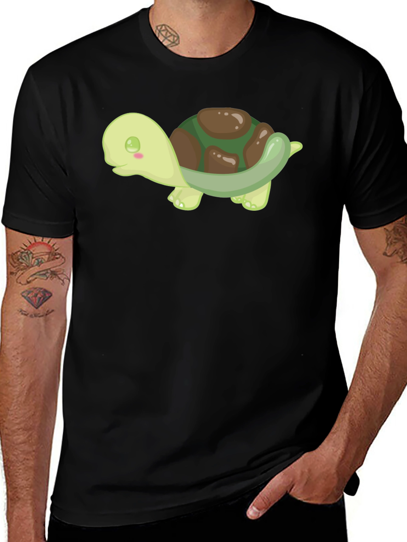 Variant 9 of Cute Turtle Graphic Tee - Black Cotton T-Shirt