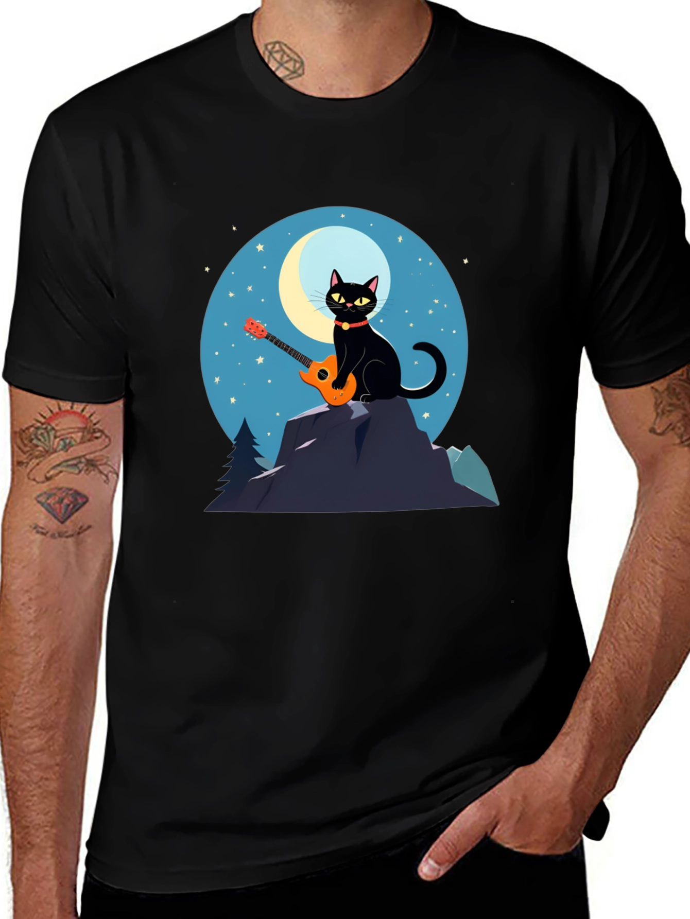 Variant 8 of Cat Guitarist T-Shirt - Moonlit Serenade