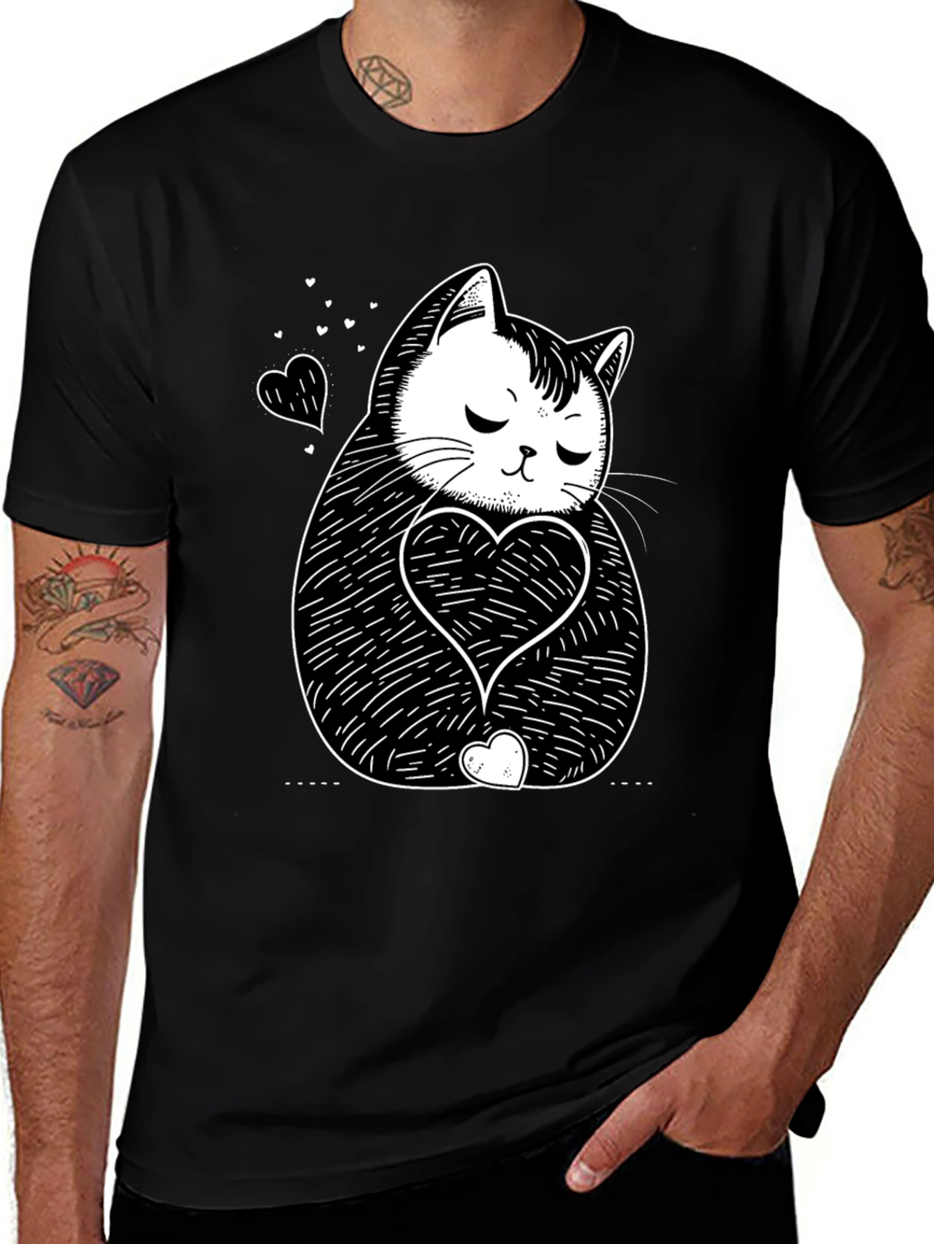 Variant 5 of Cute Cat Heart Black T-Shirt