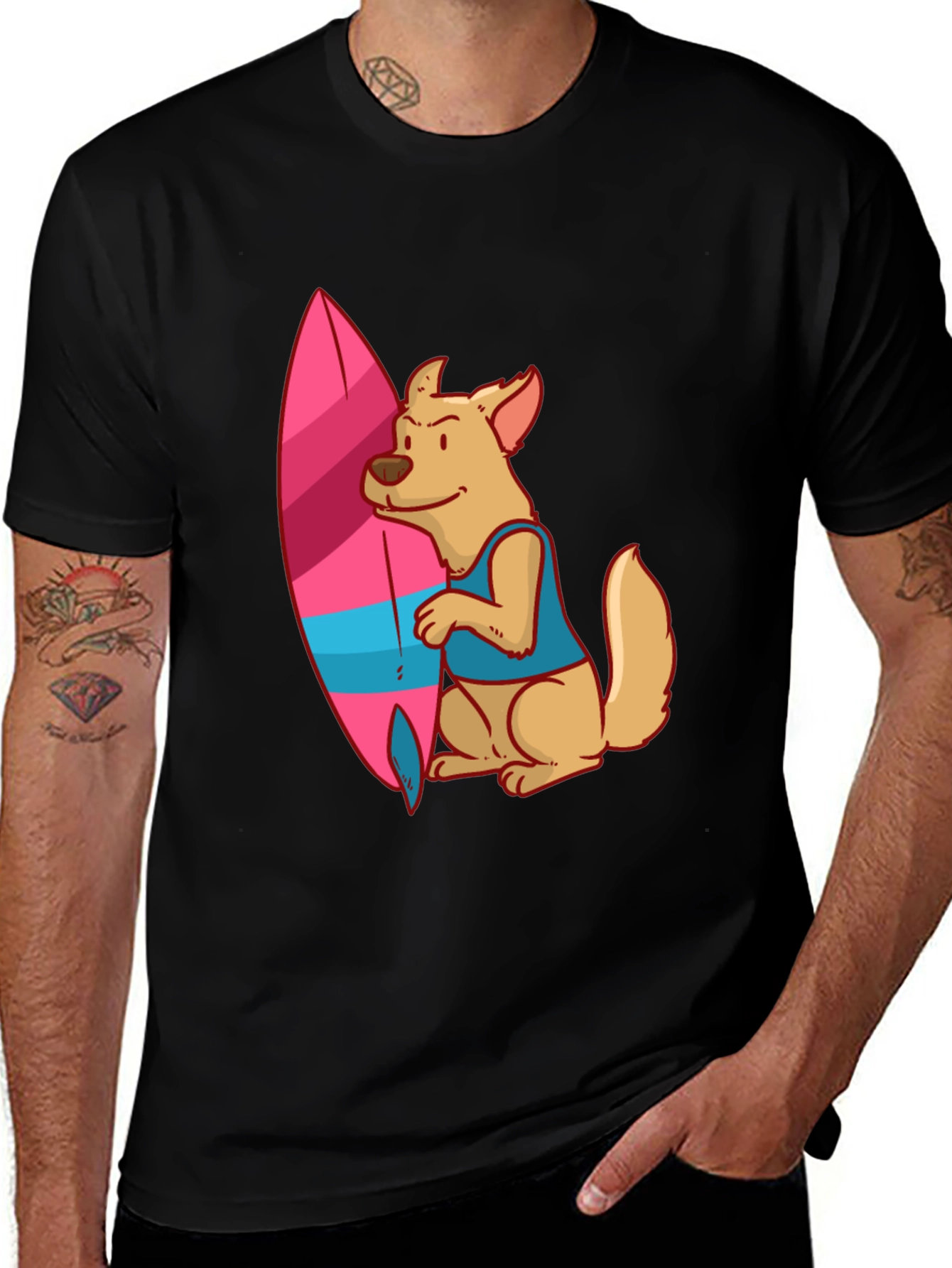 Variant 3 of Dog Surfer Graphic Tee - Casual Black T-Shirt