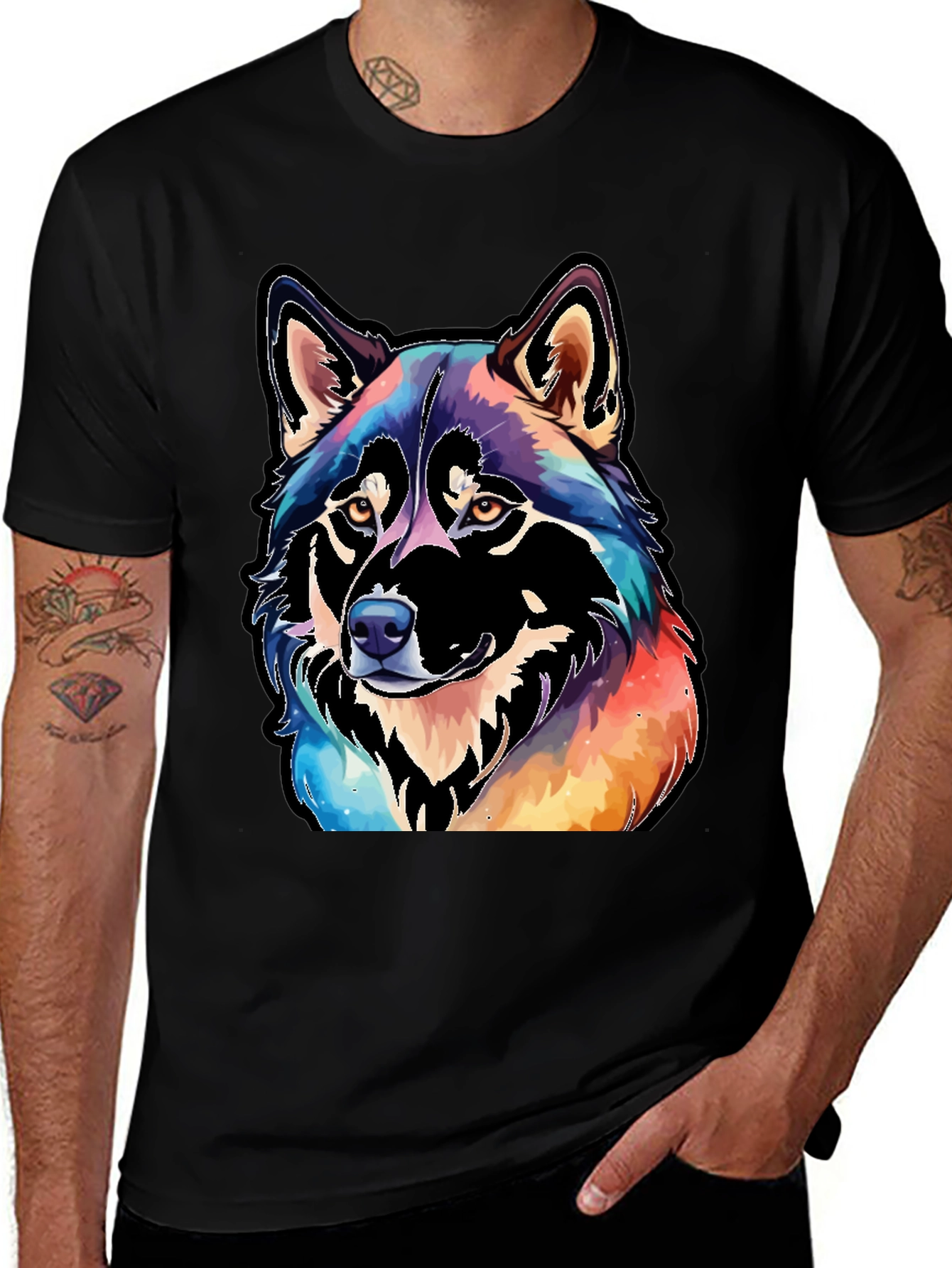 Black Watercolor Wolf Graphic Tee - Black main image