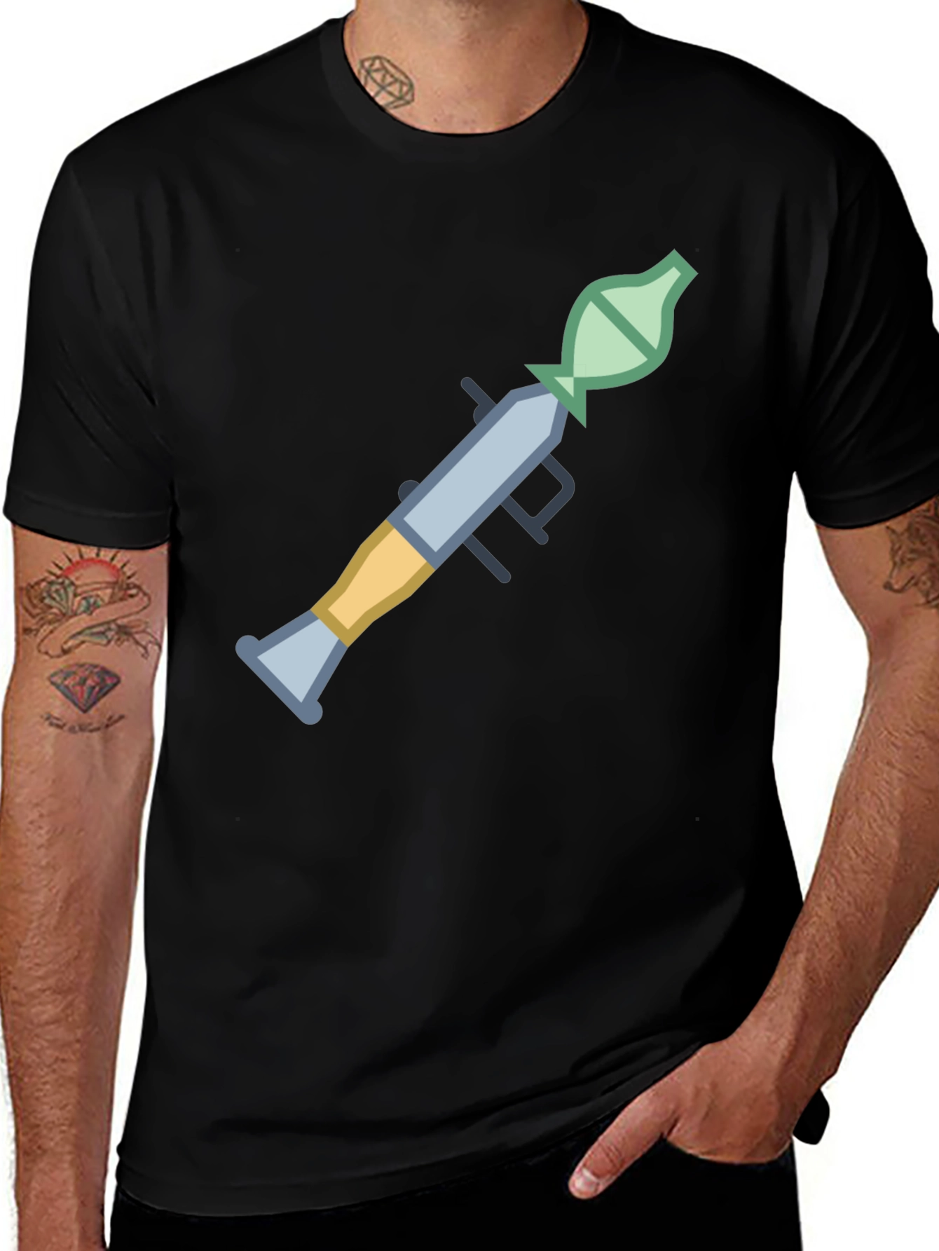 Variant 9 of Cool Rocket Launcher Graphic Tee - Black Cotton Shirt