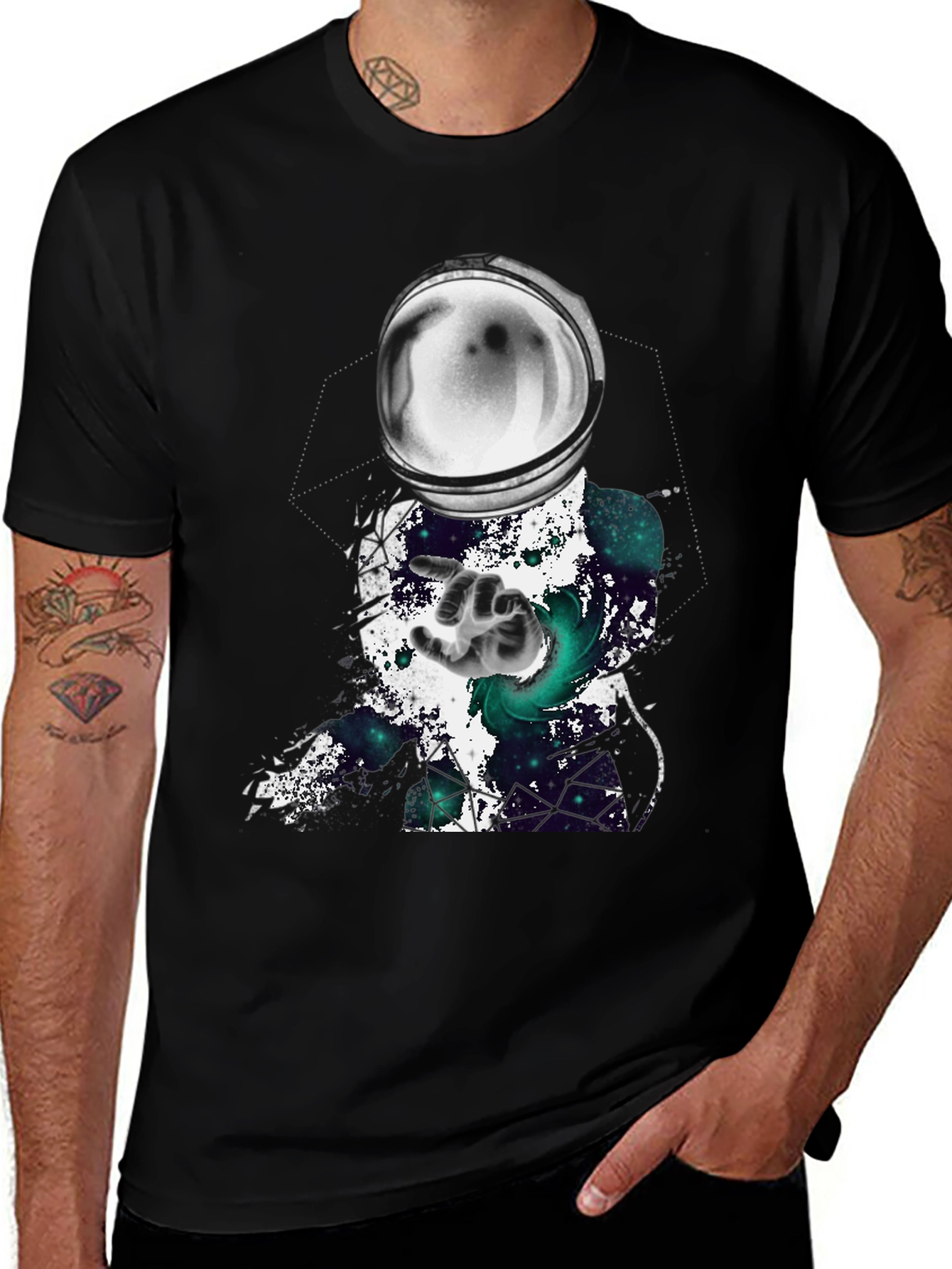 Variant 6 of Astronaut Graphic Print Black T-Shirt