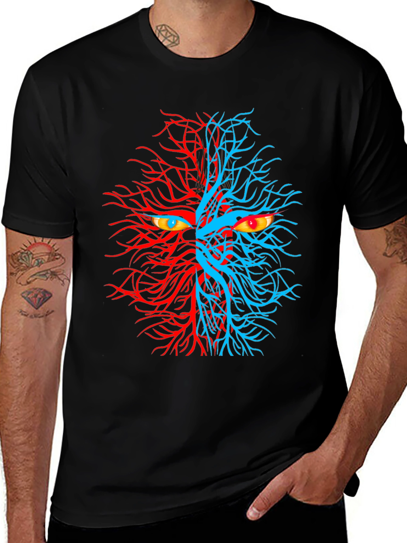 Variant 8 of Abstract Tree Graphic Tee - Men's Black T-Shirt