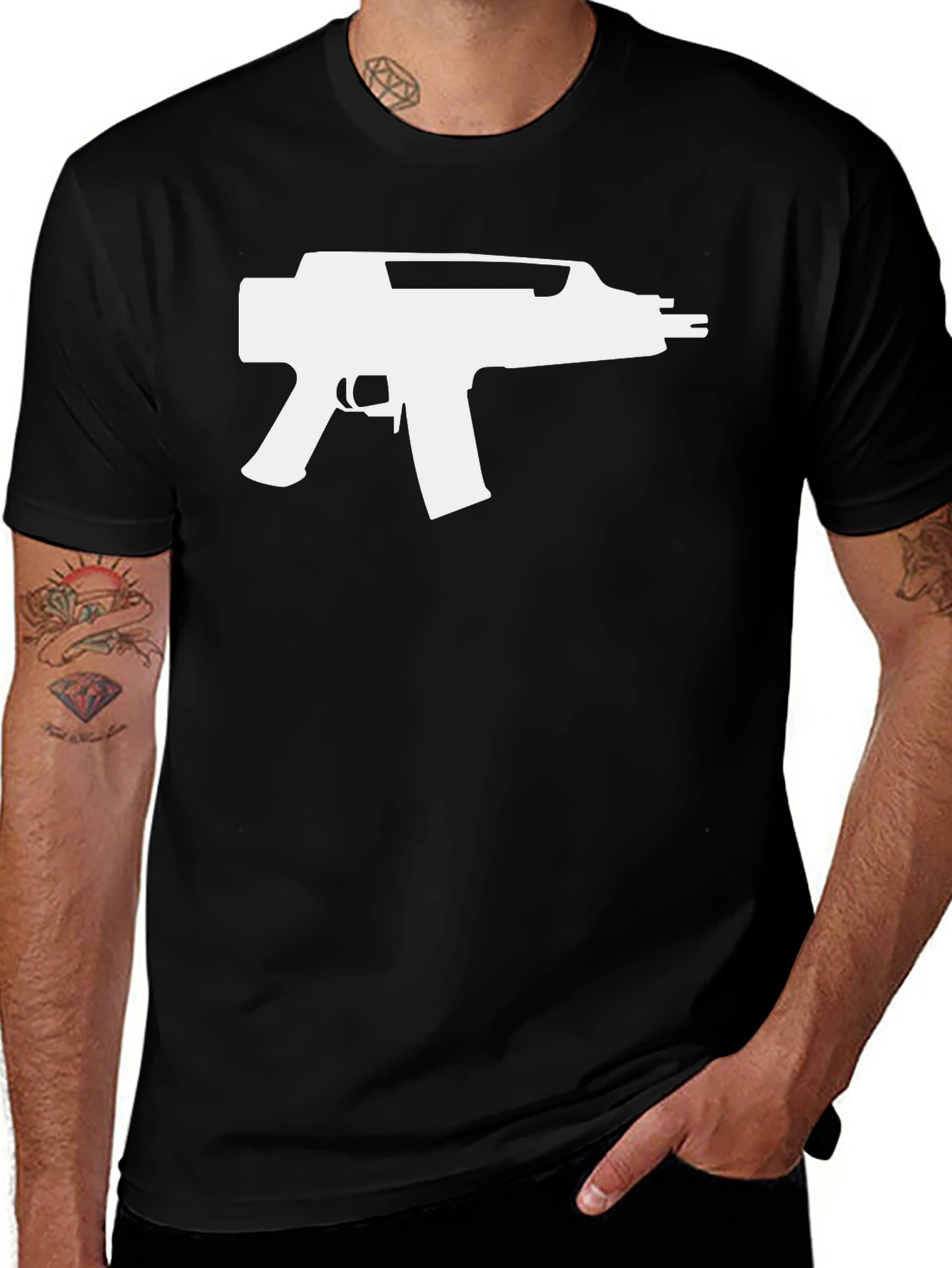 Variant 17 of Gun Graphic Black T-Shirt - Edgy & Bold Design