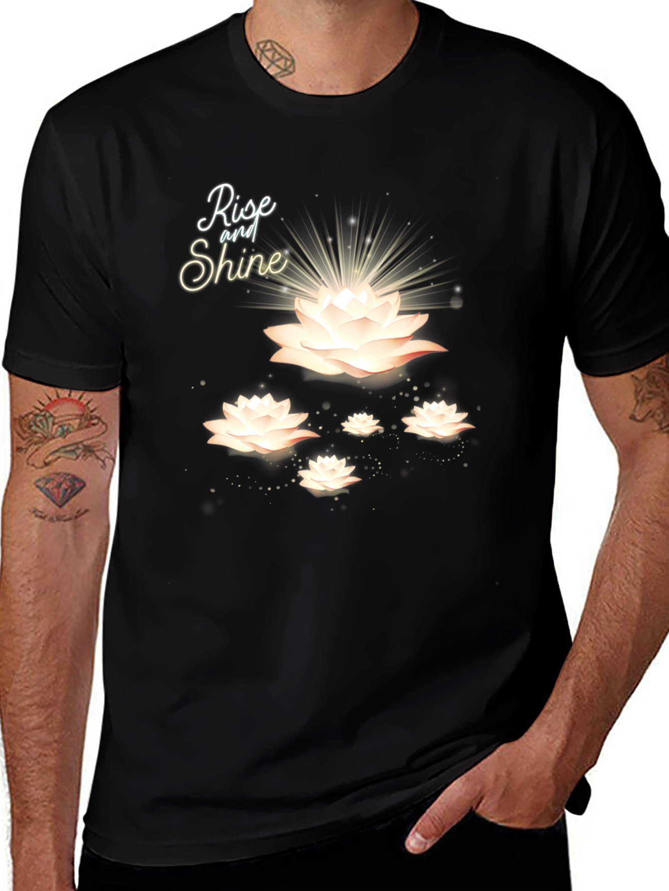Variant 13 of Rise and Shine Lotus Flower Black T-Shirt