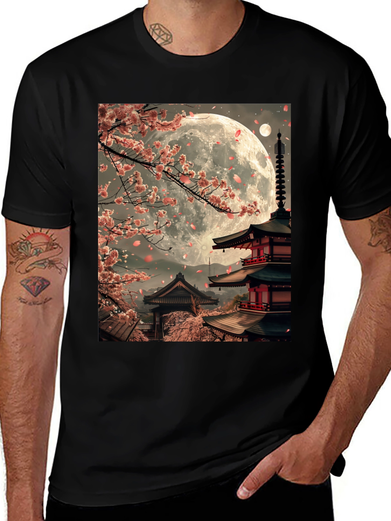 Variant 21 of Sakura Moon Japanese Pagoda T-Shirt