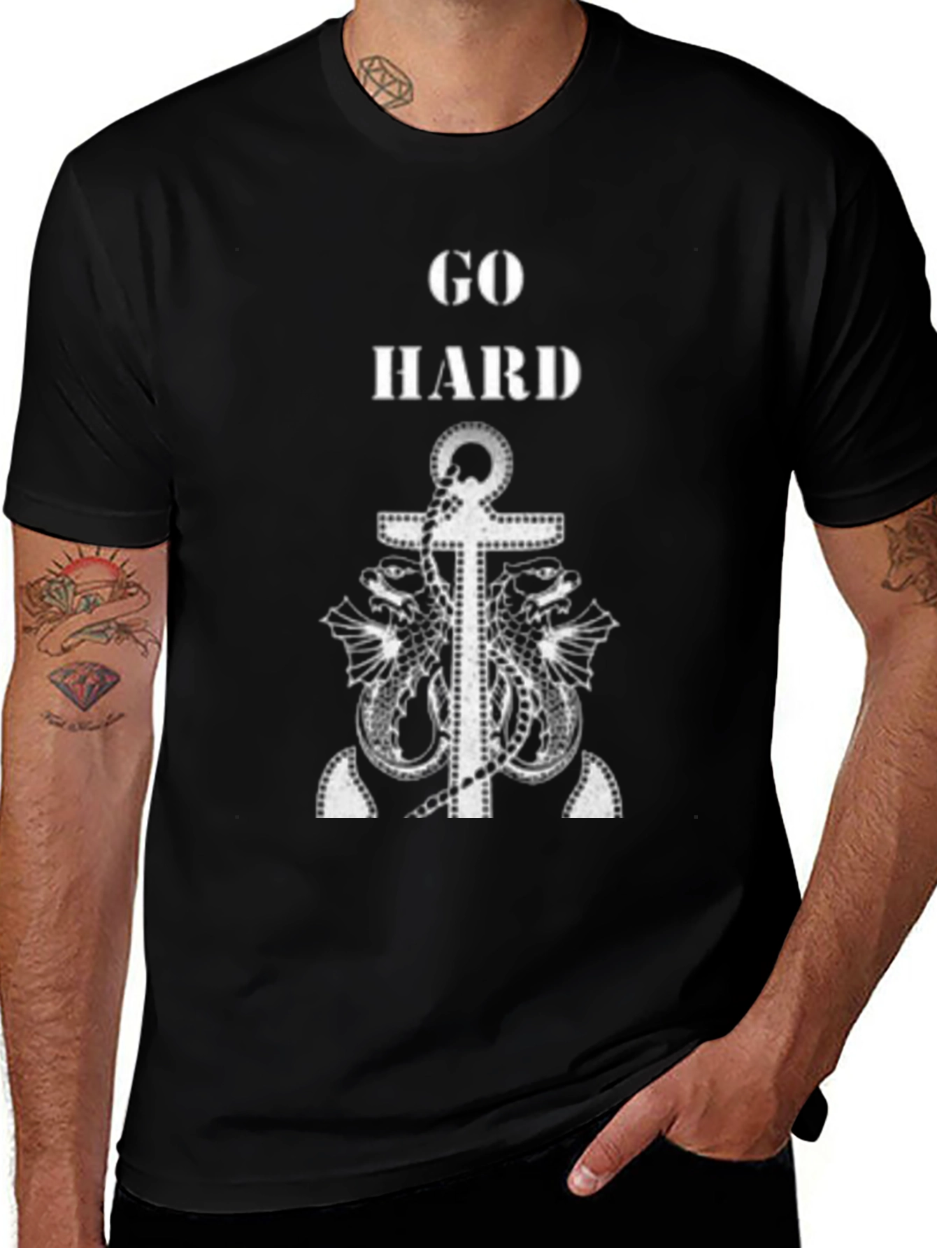 Variant 12 of Go Hard Anchor Graphic Print Men's Black T-Shirt