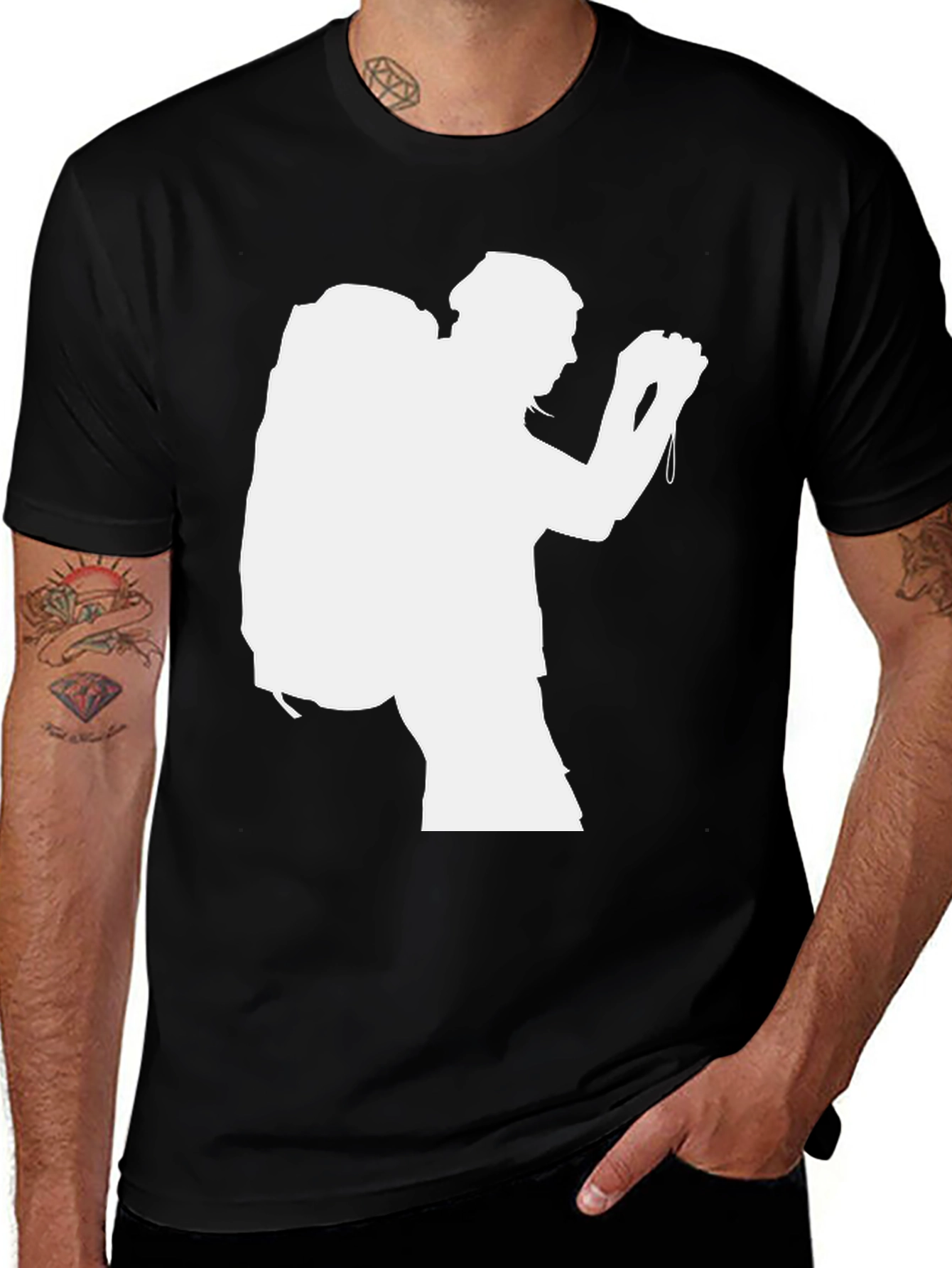 Hiking Silhouette Graphic Tee - Black Cotton T-Shirt