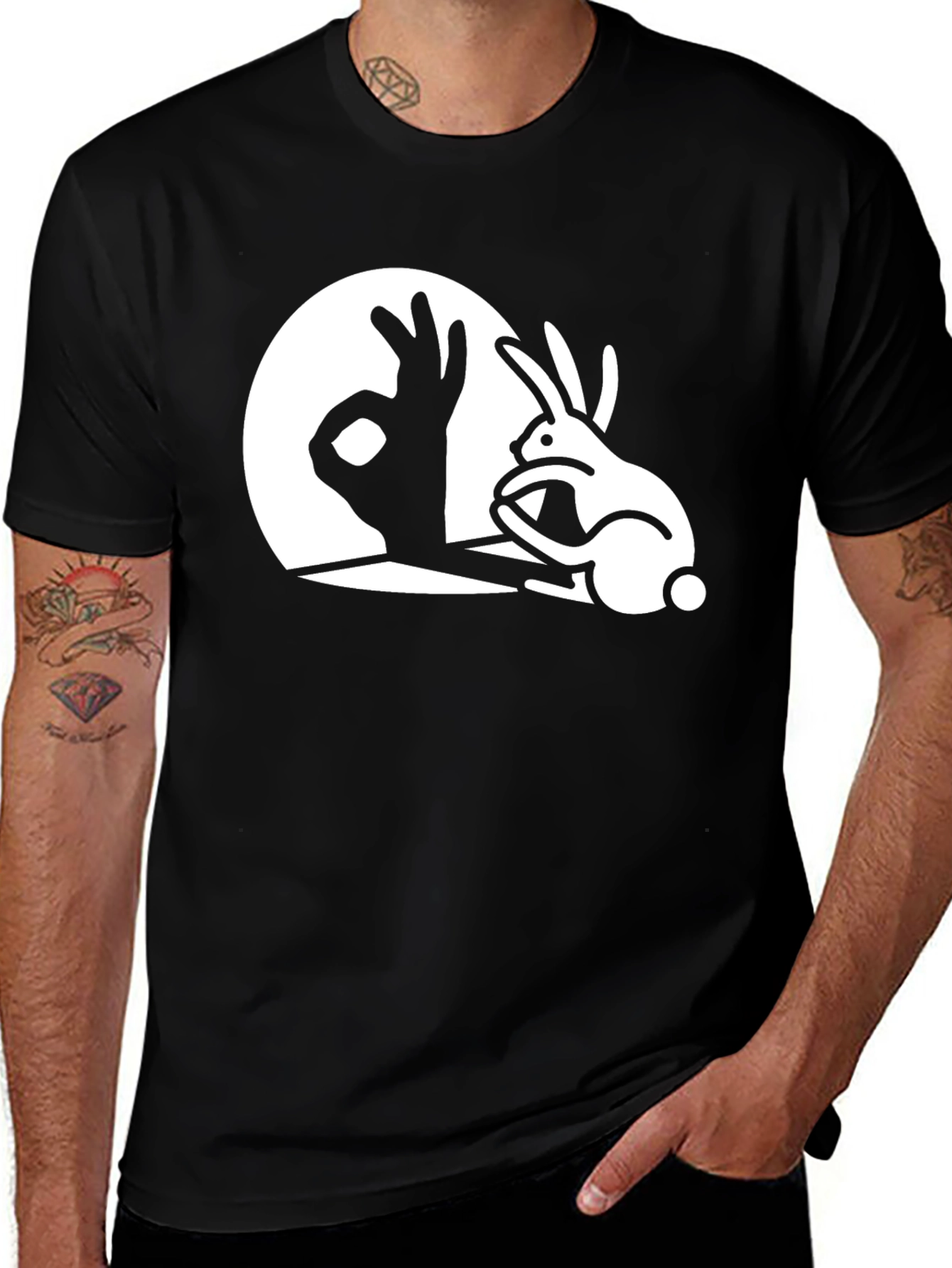 Variant 8 of Rabbit Shadow T-Shirt - Black Cotton Tee