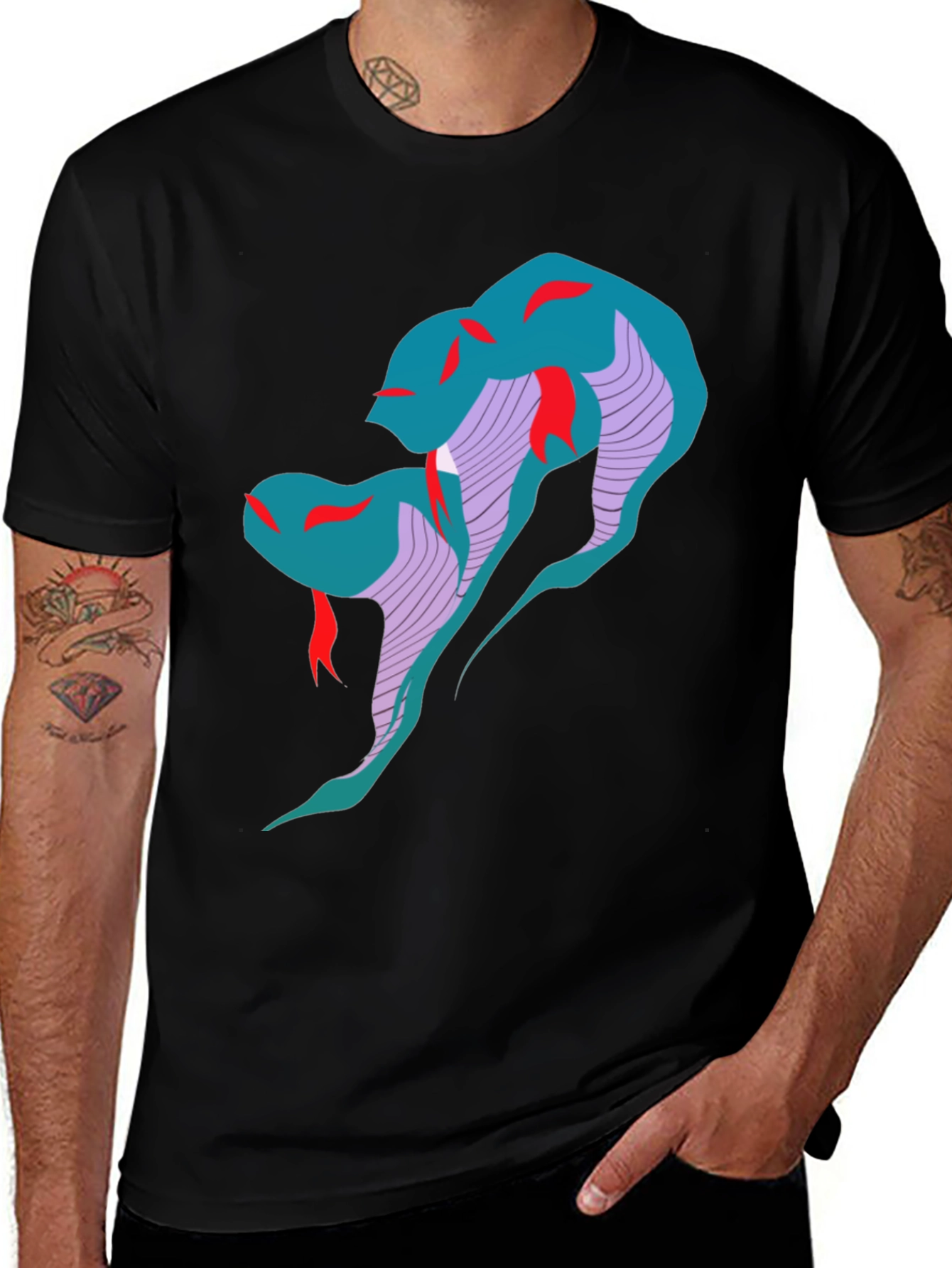 Variant 9 of Dual Snake Graphic Tee - Black T-Shirt