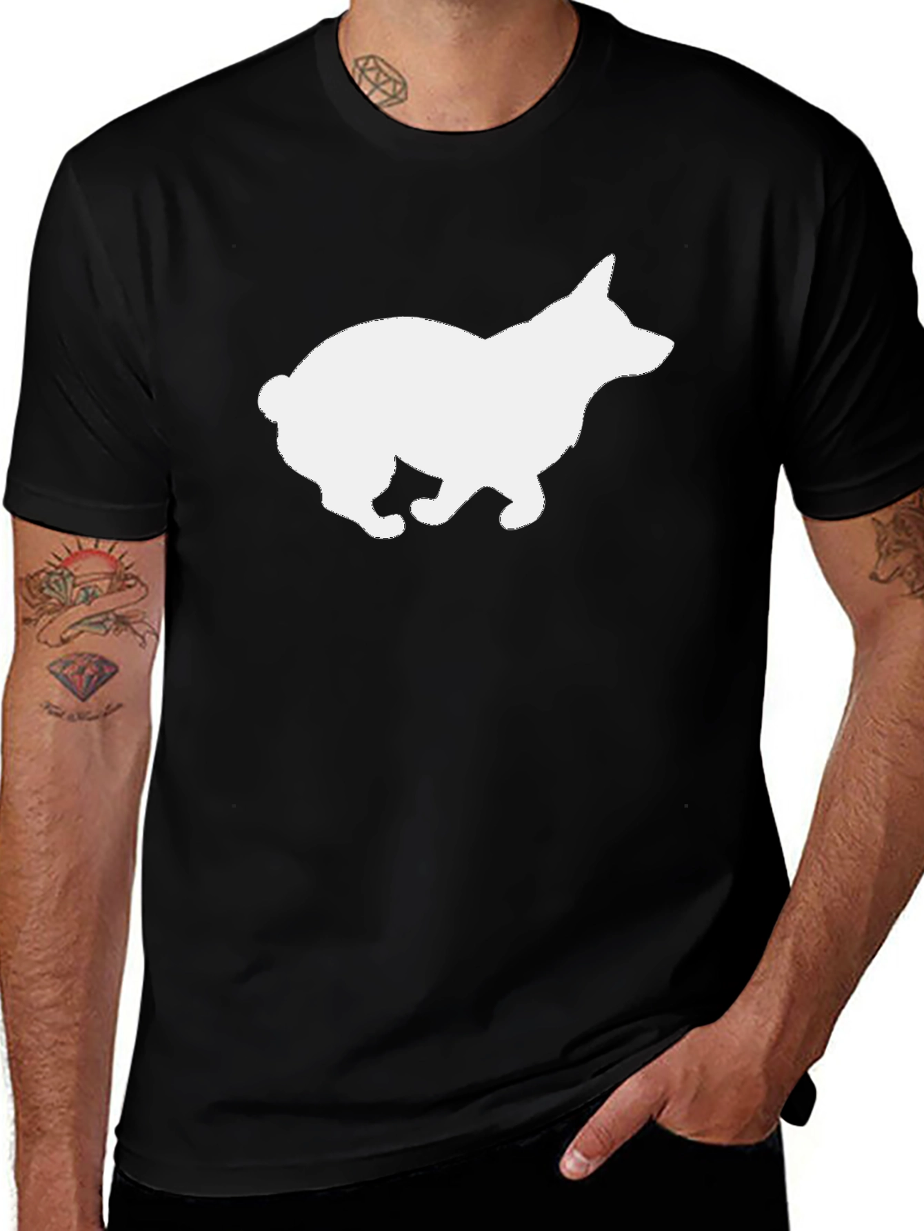 Corgi Silhouette Tee - Black Casual Cotton T-Shirt