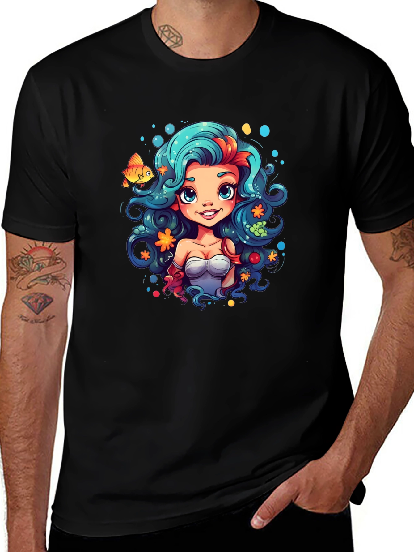 Mermaid Cartoon T-Shirt - Unique Graphic Tee
