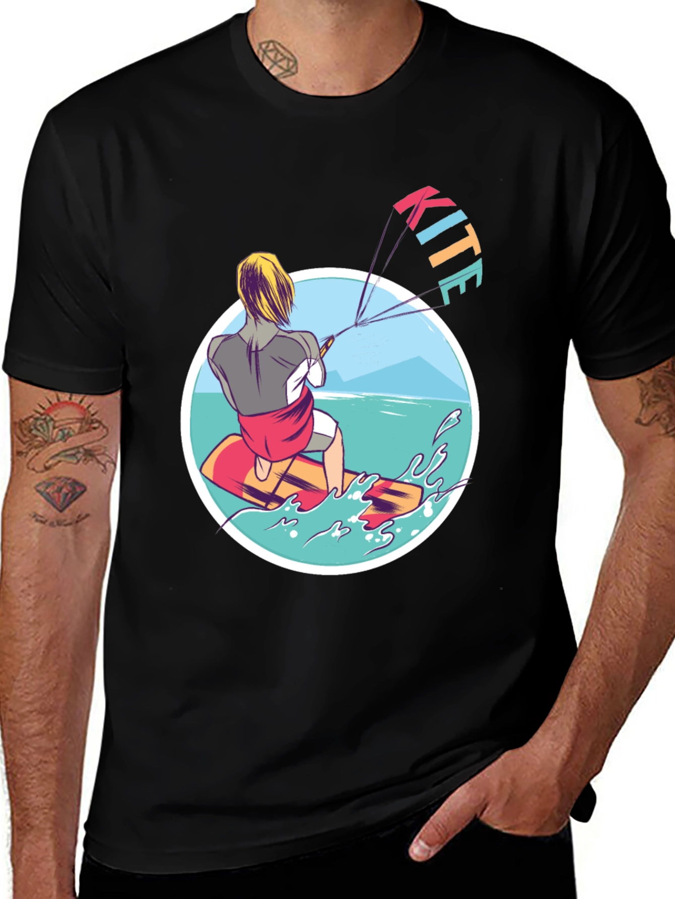 Variant 23 of Kite Surfing T-Shirt - Black Graphic Tee