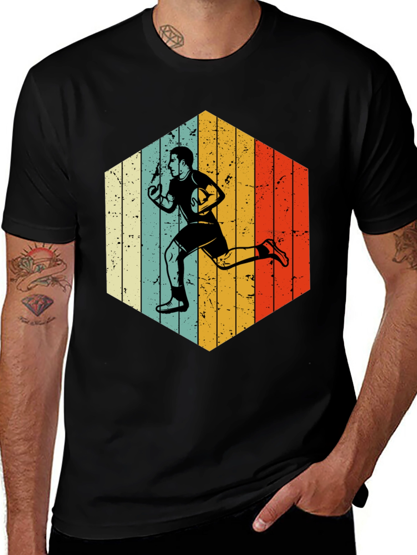 Variant 22 of Retro Rugby Player Hexagon Graphic T-Shirt