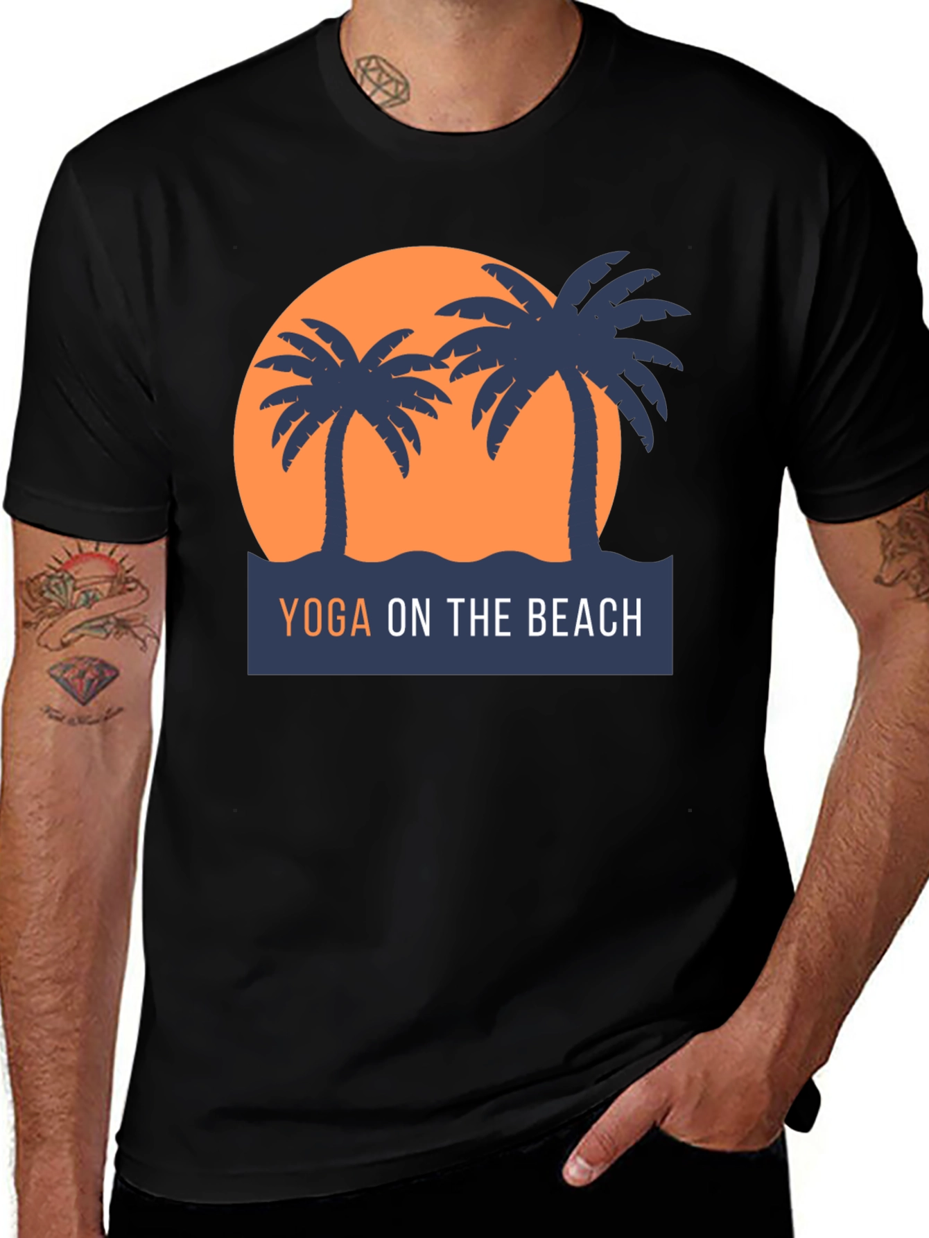 Variant 19 of Yoga On The Beach Graphic Tee - Black Cotton Shirt