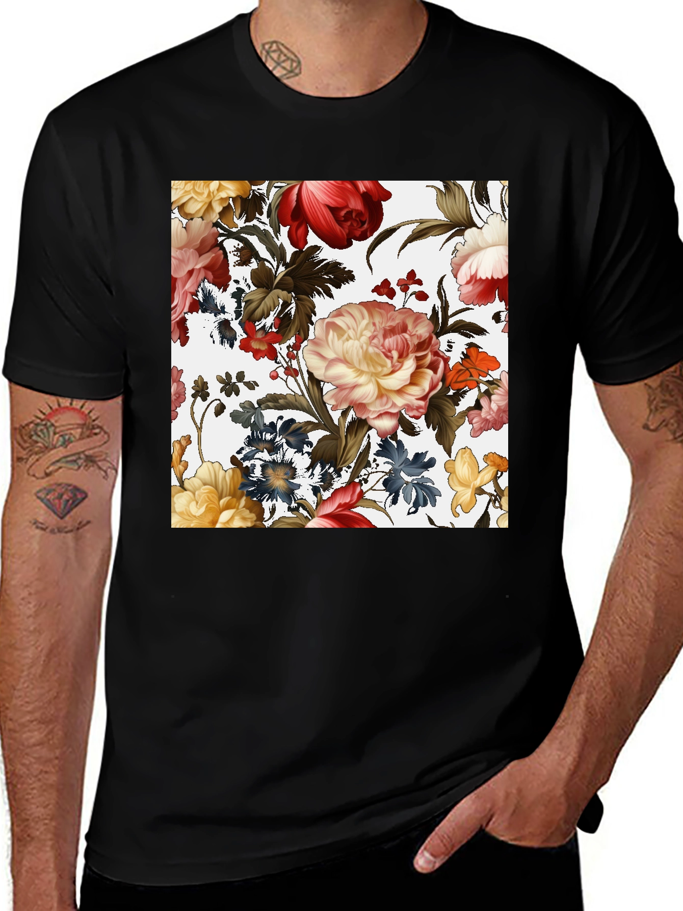 Variant 6 of Floral Print Black T-Shirt