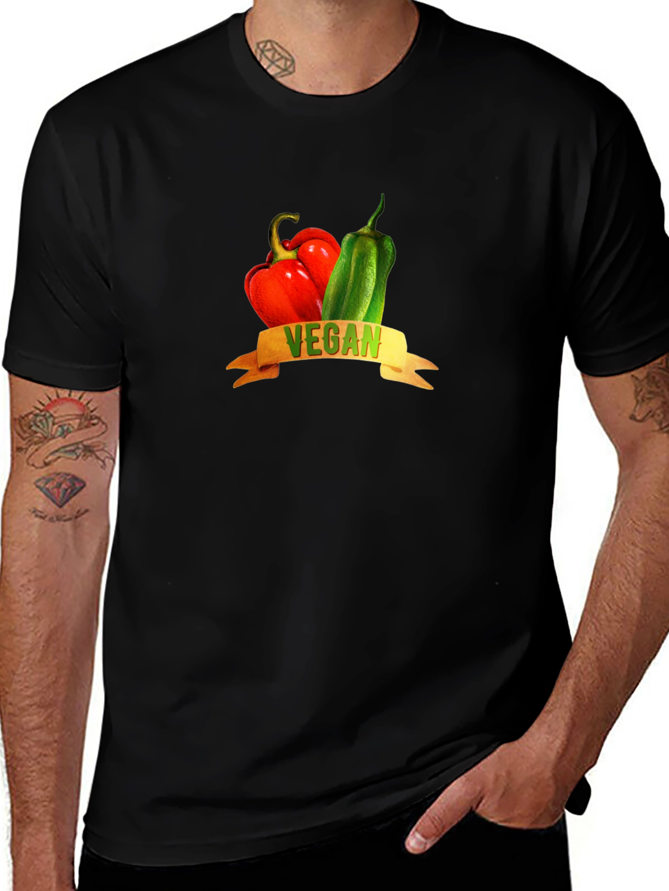 Vegan Graphic Tee - Red & Green Peppers