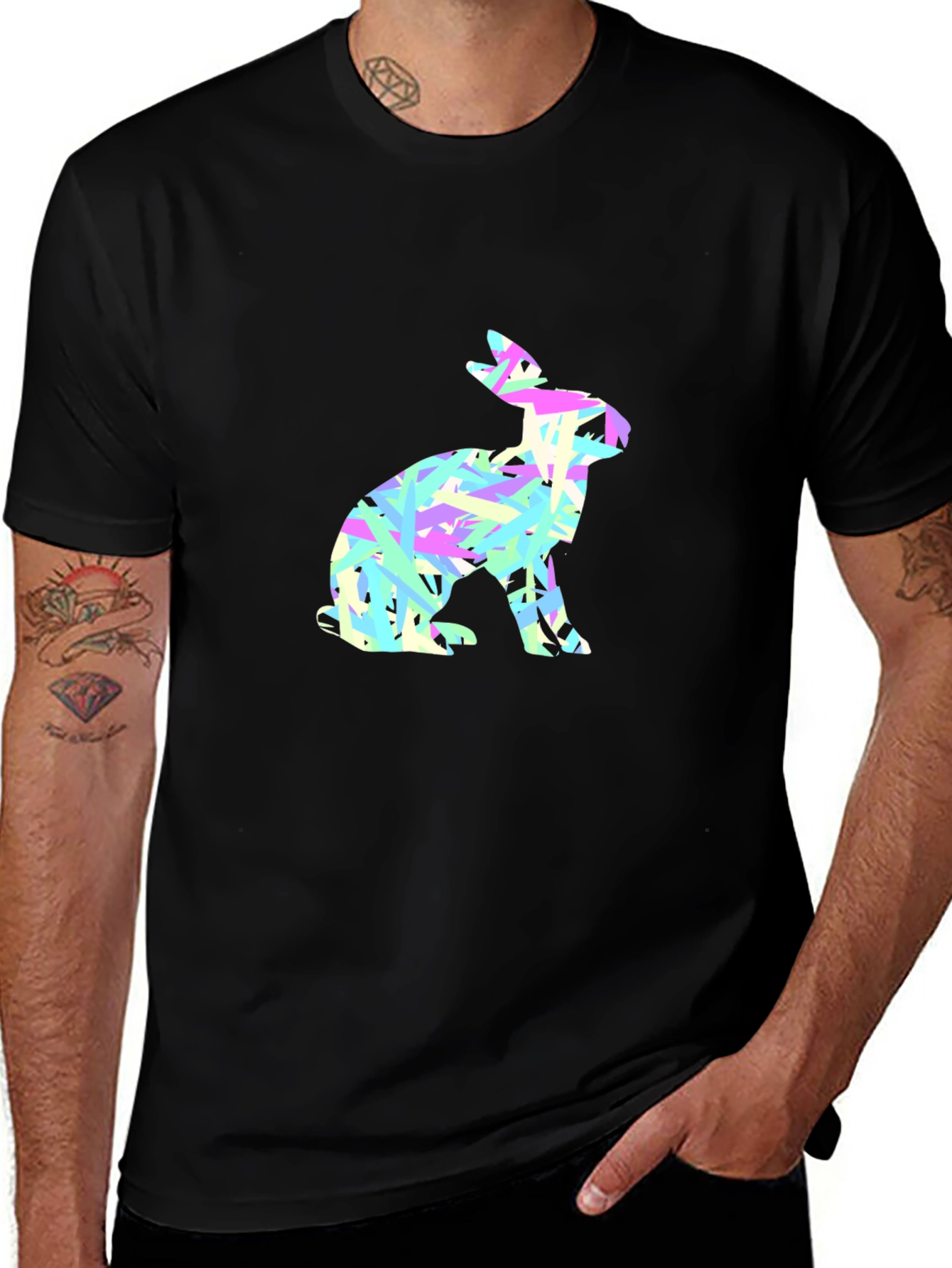 Variant 3 of Abstract Rabbit Graphic Tee - Men's Black T-Shirt